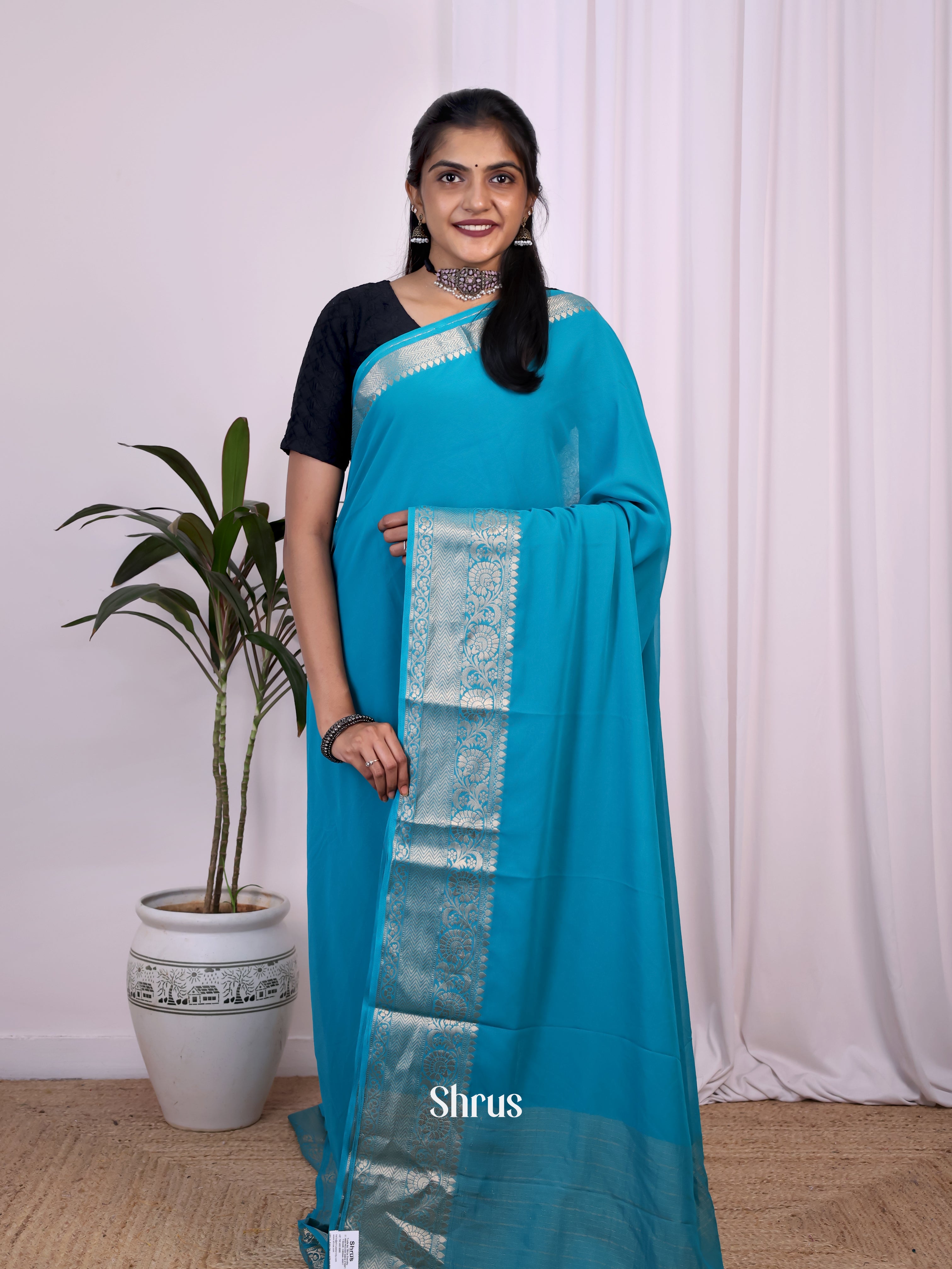 Blue - Semi Mysoresilk Saree