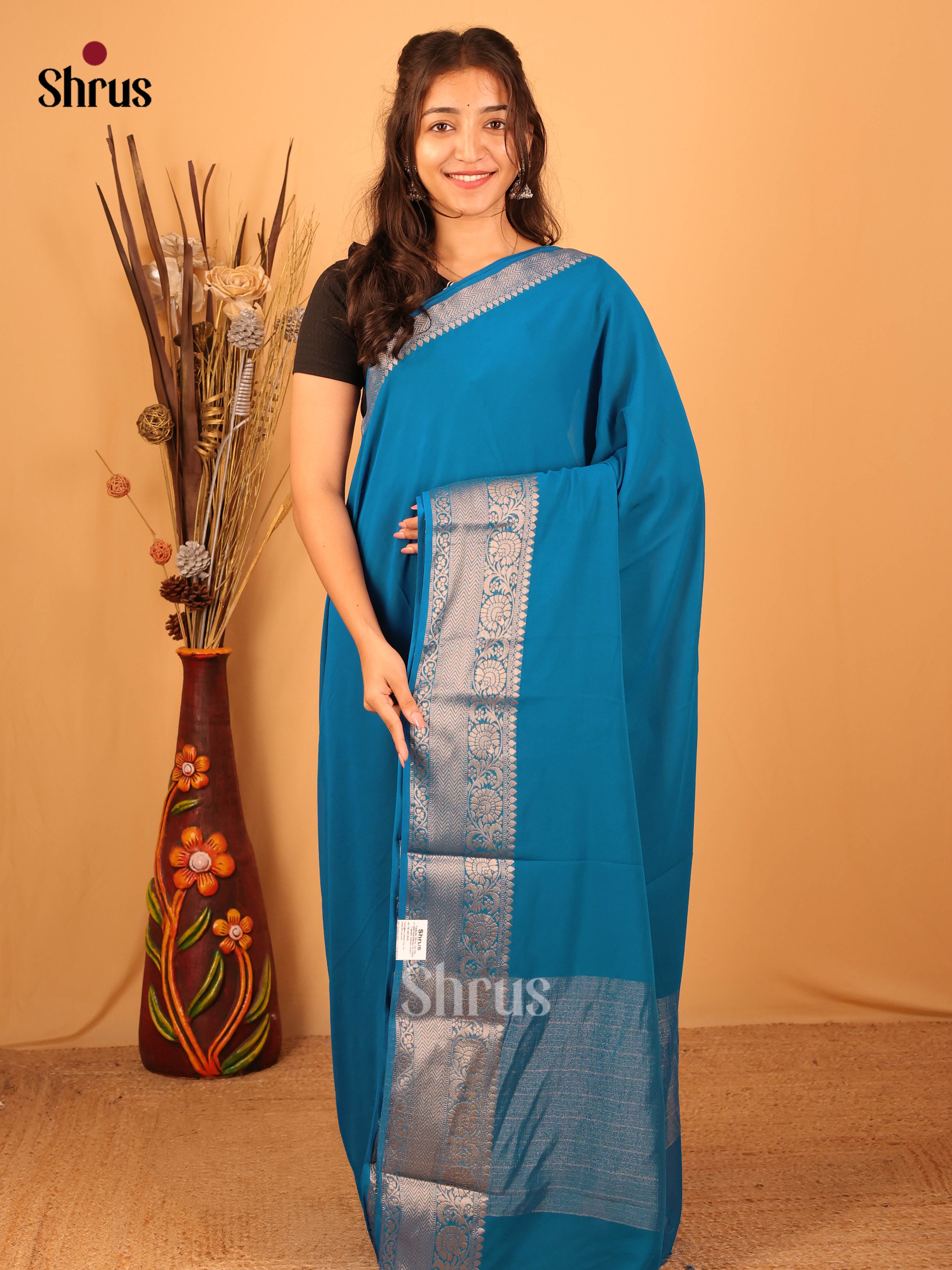Blue- Semi Mysoresilk Saree - Shop on Shrus.com