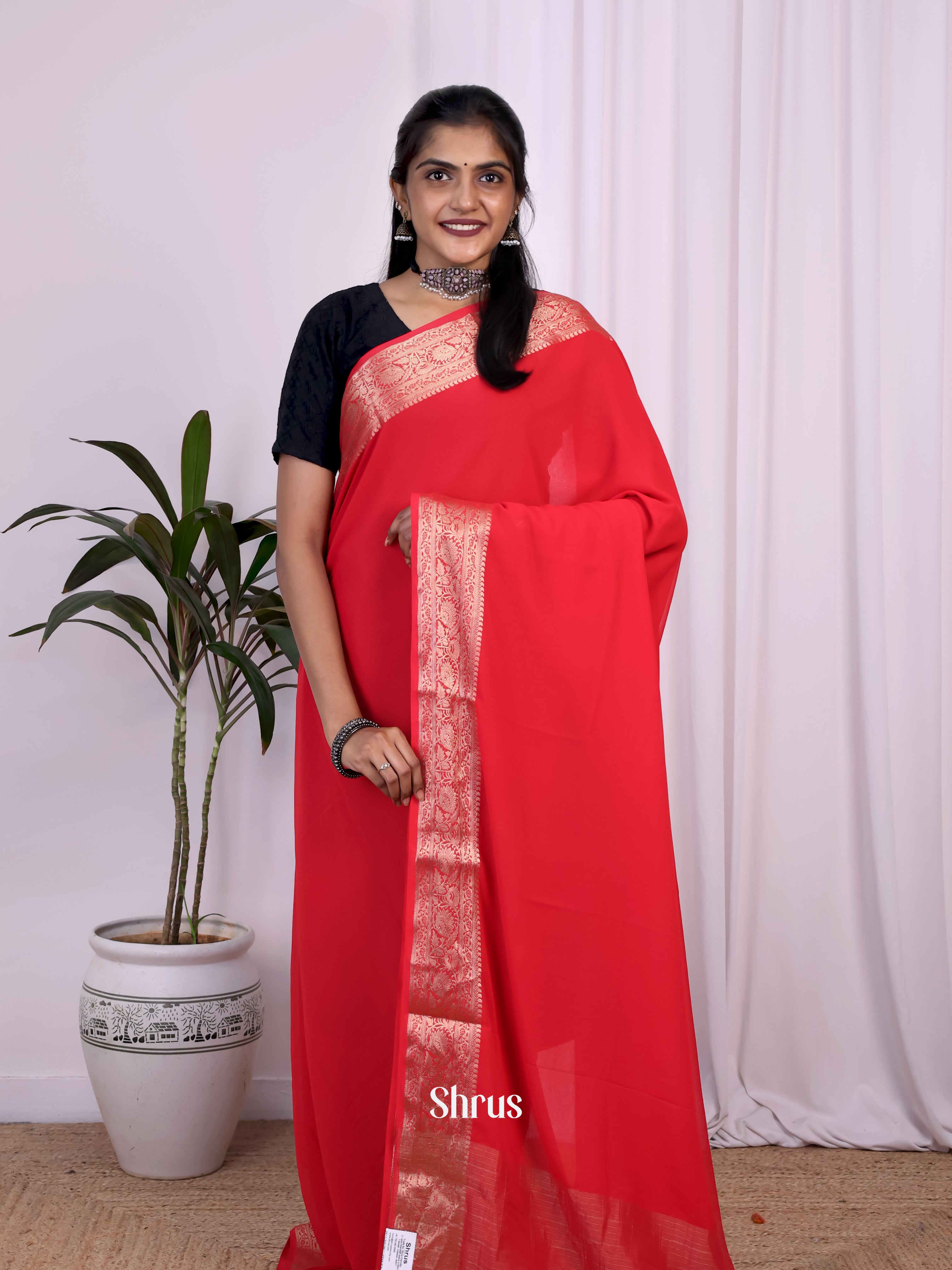 Red- Semi Mysoresilk Saree