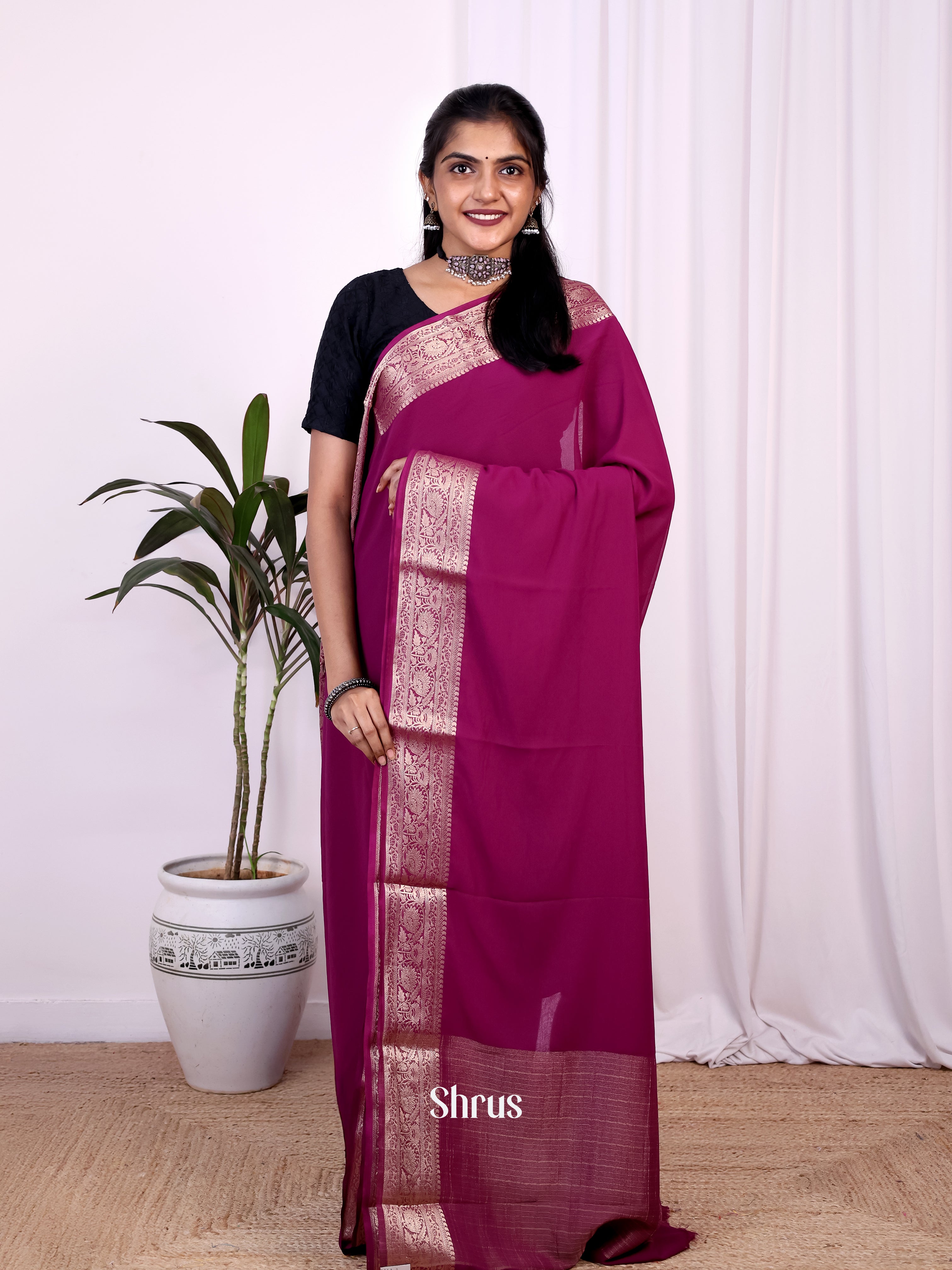 Purple - Semi Mysoresilk Saree