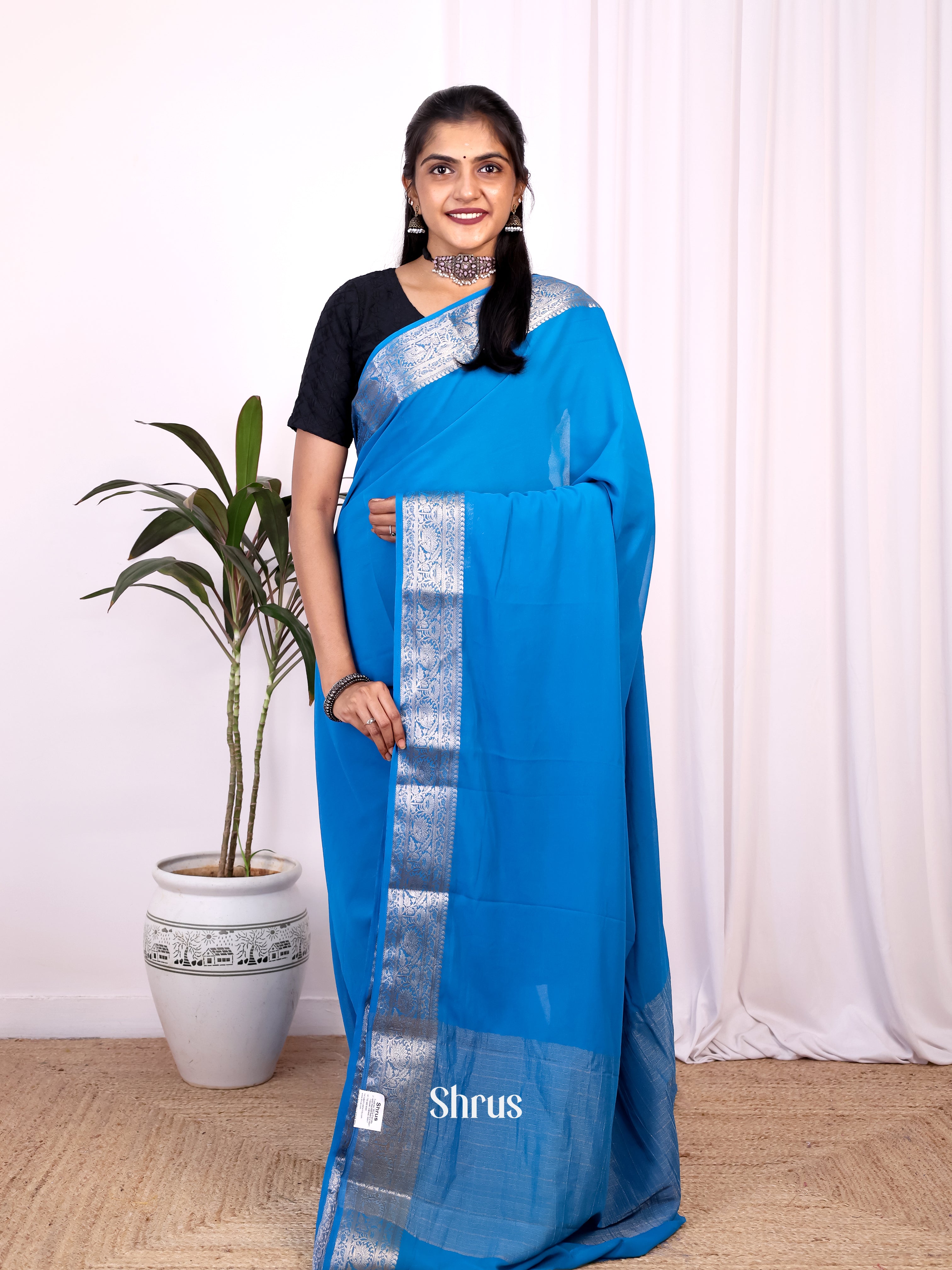 Blue - Semi Mysoresilk Saree