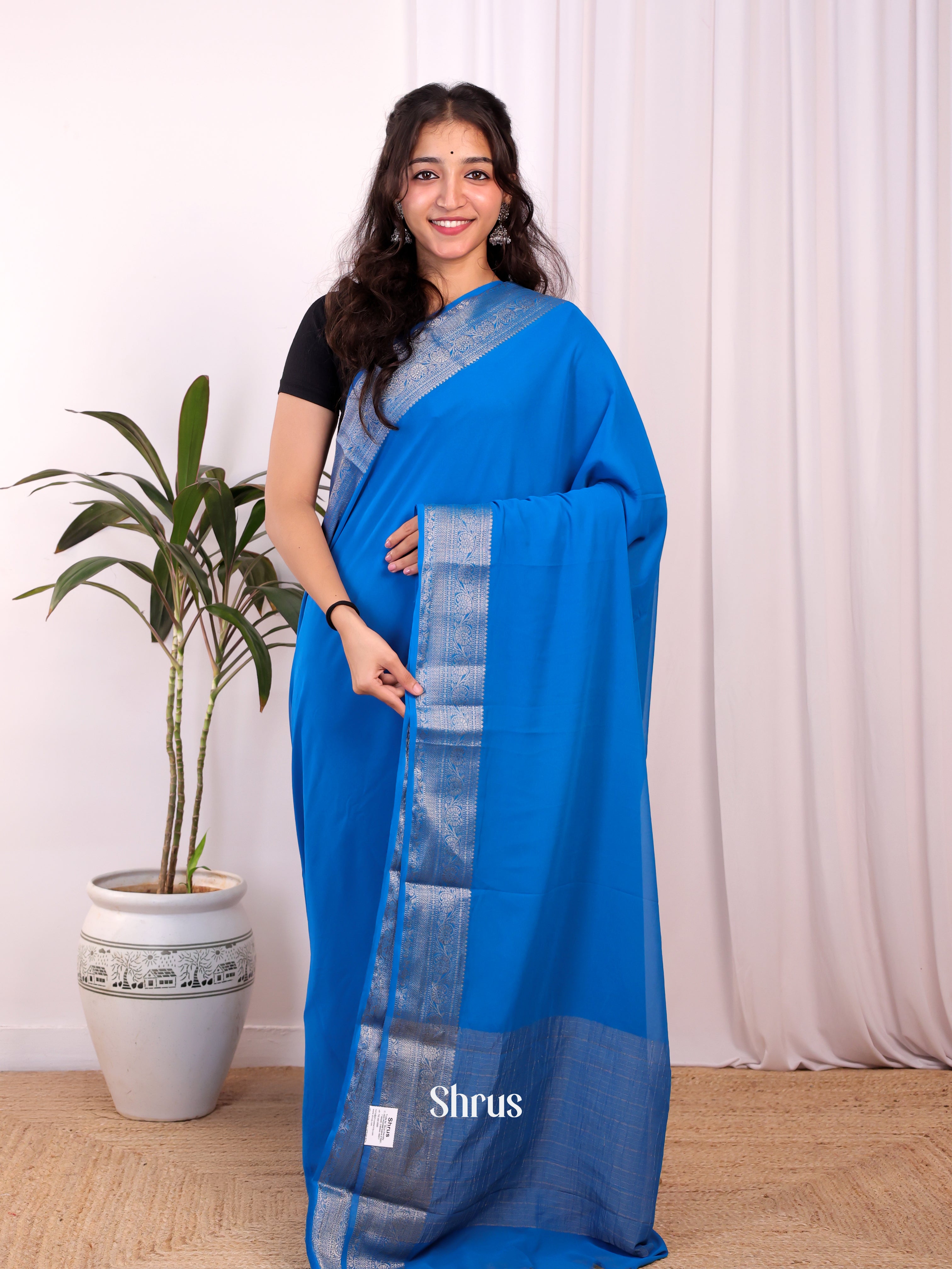 Blue - Semi Mysoresilk Saree