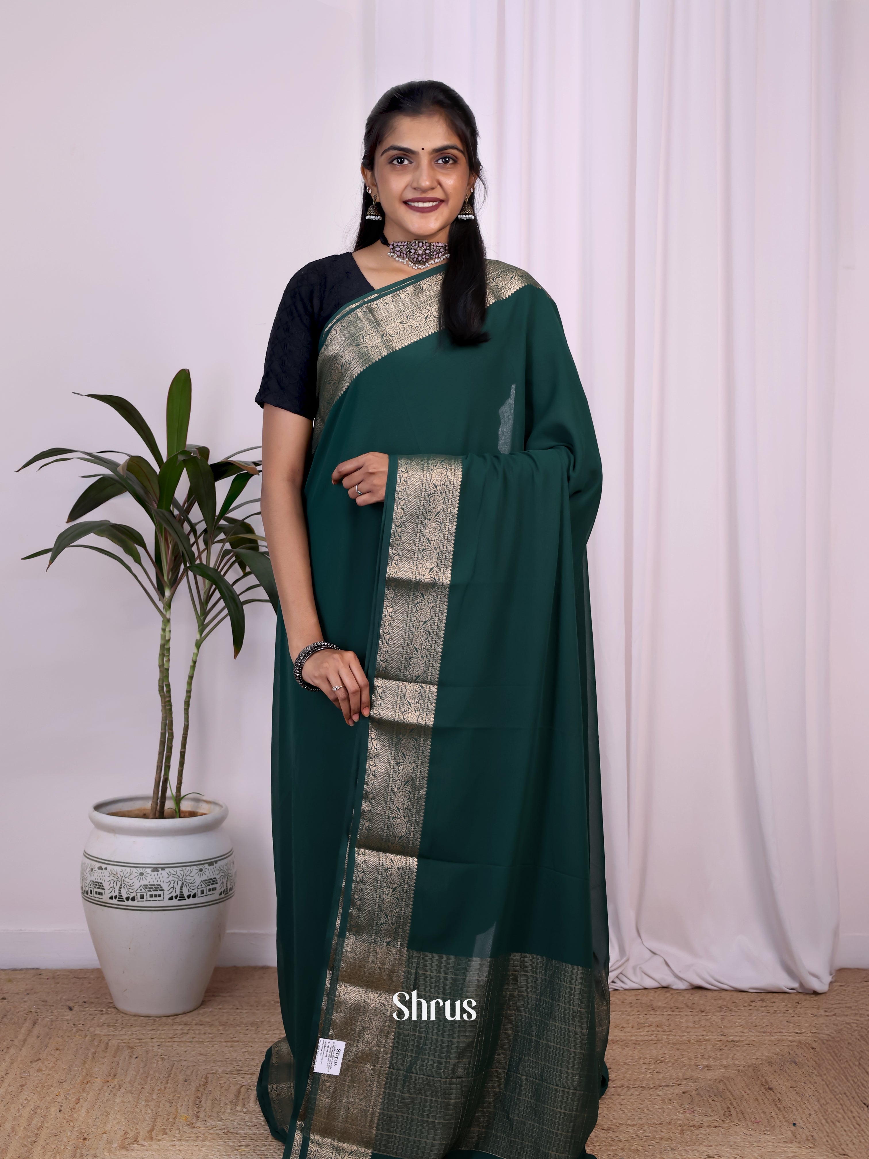 Green  - Semi Mysoresilk Saree