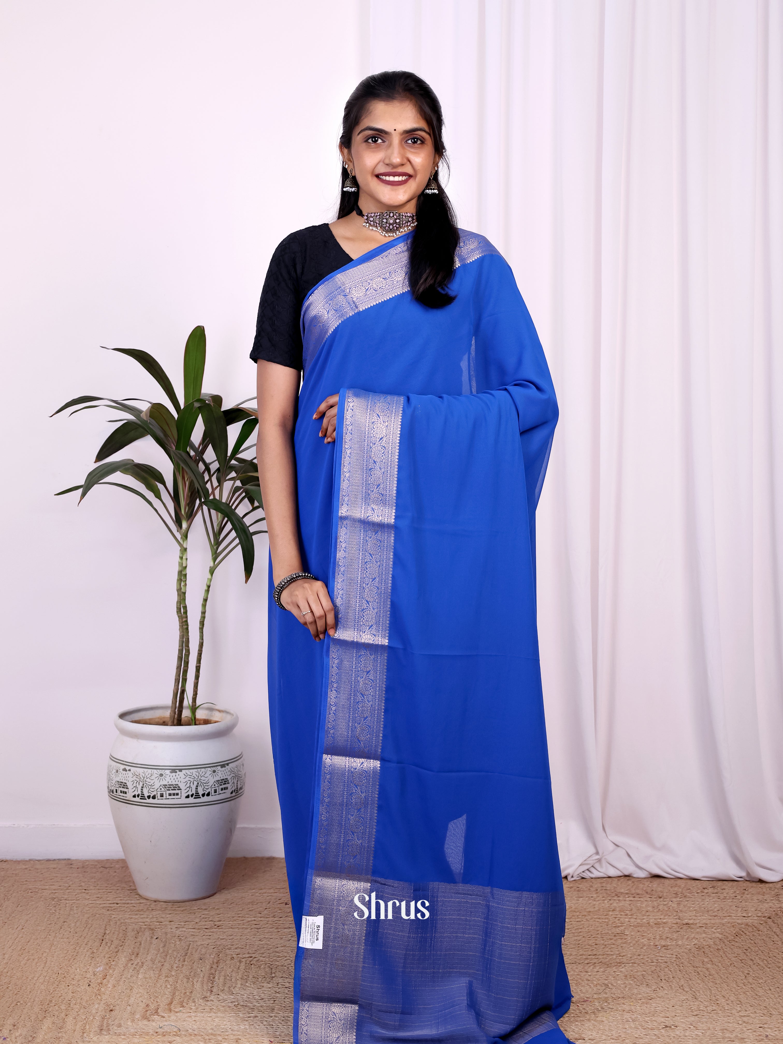 Blue - Semi Mysoresilk Saree