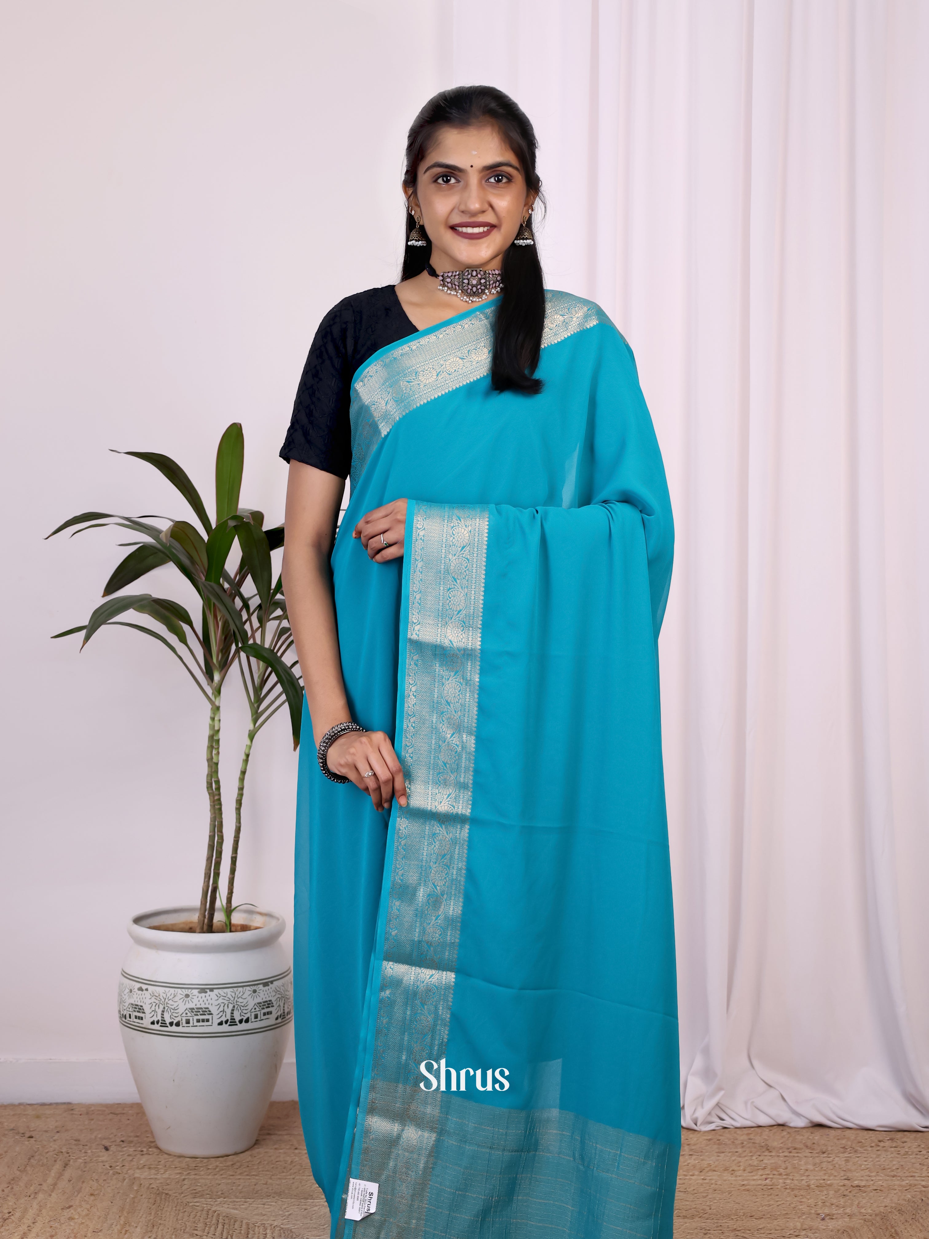 Blue - Semi Mysoresilk Saree