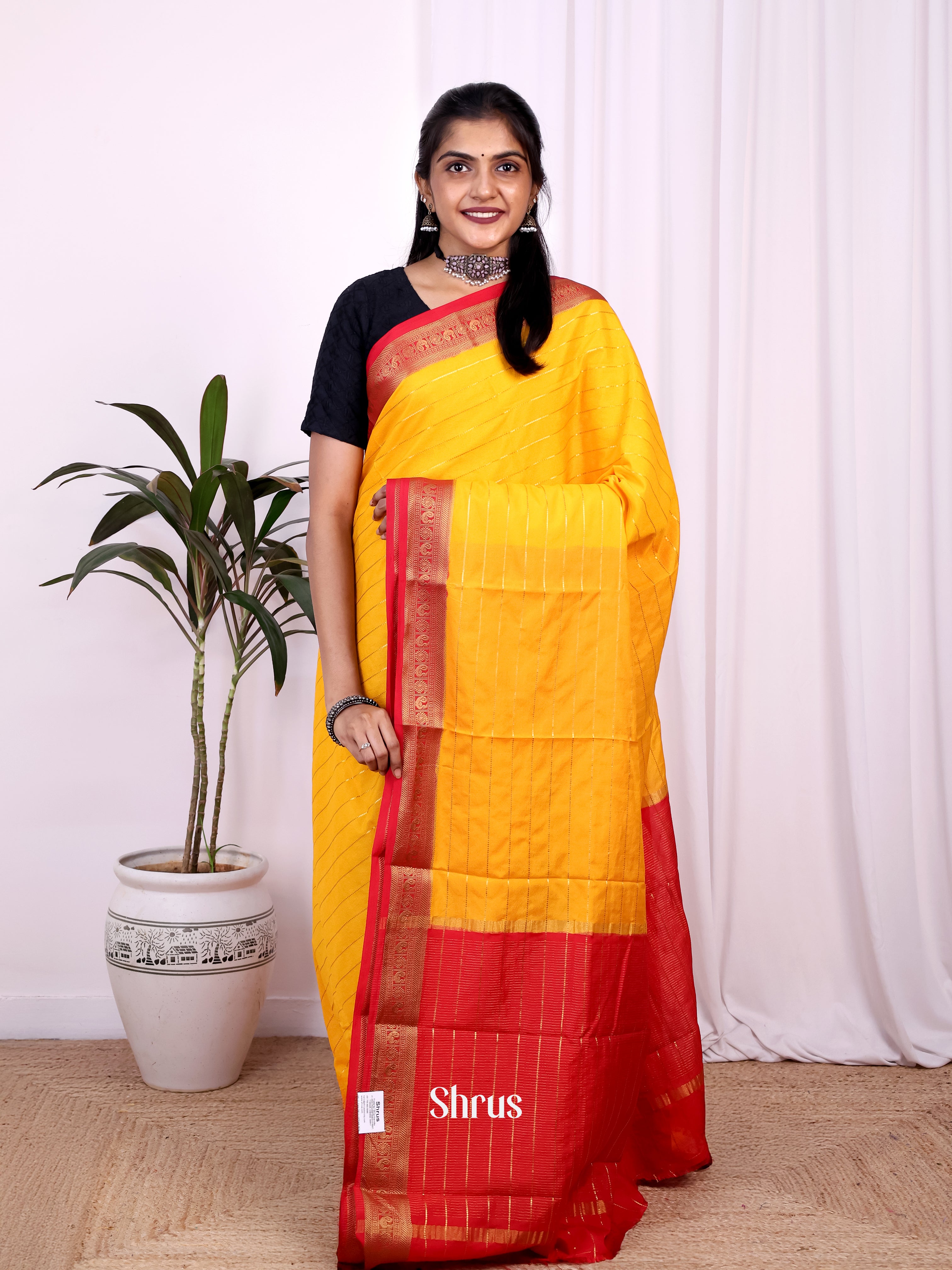 Yellow & Red - Semi Mysoresilk Saree