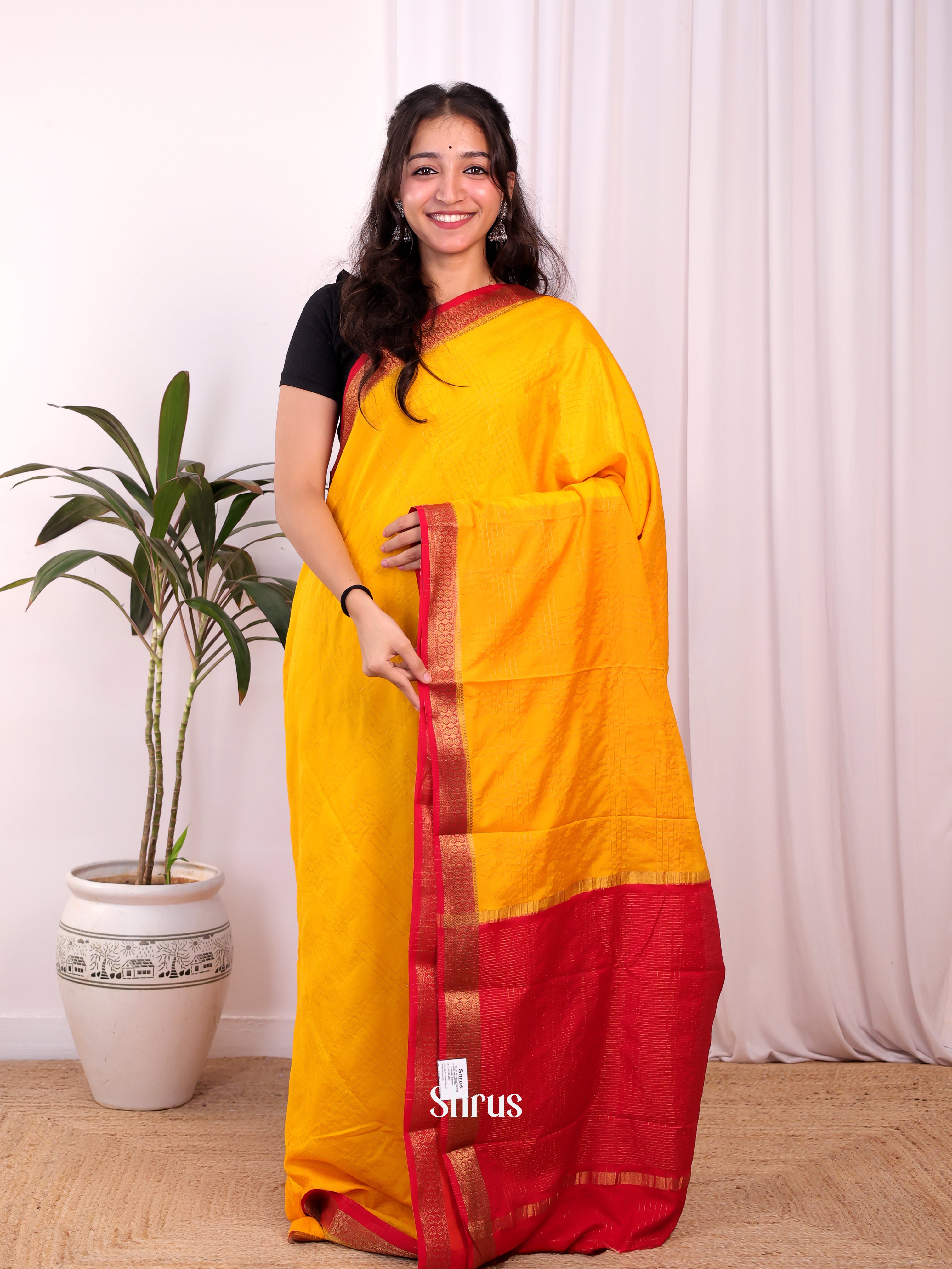 Yellow & Red - Semi Mysoresilk Saree