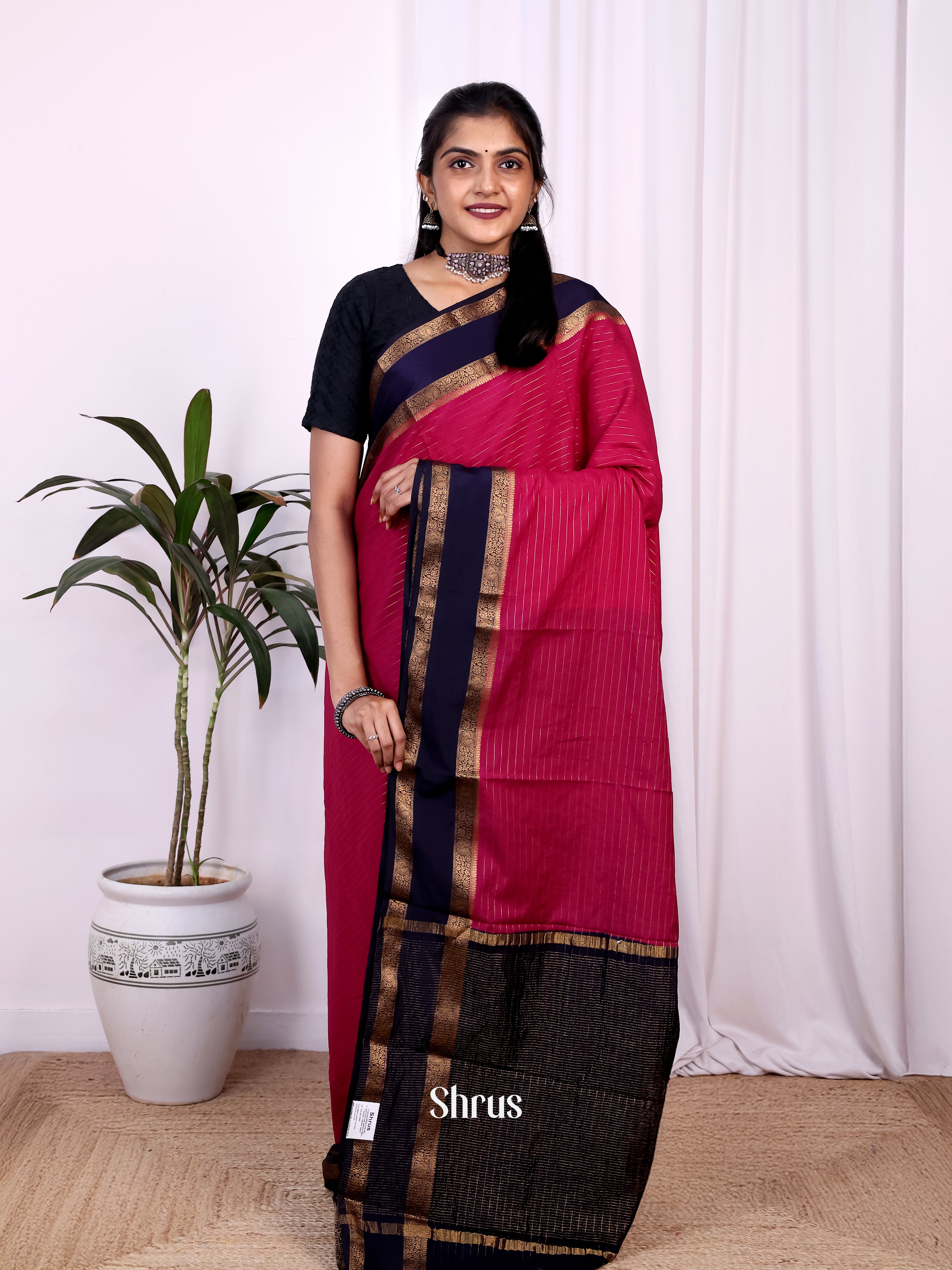 Maroon &Blue - Semi Mysoresilk Saree