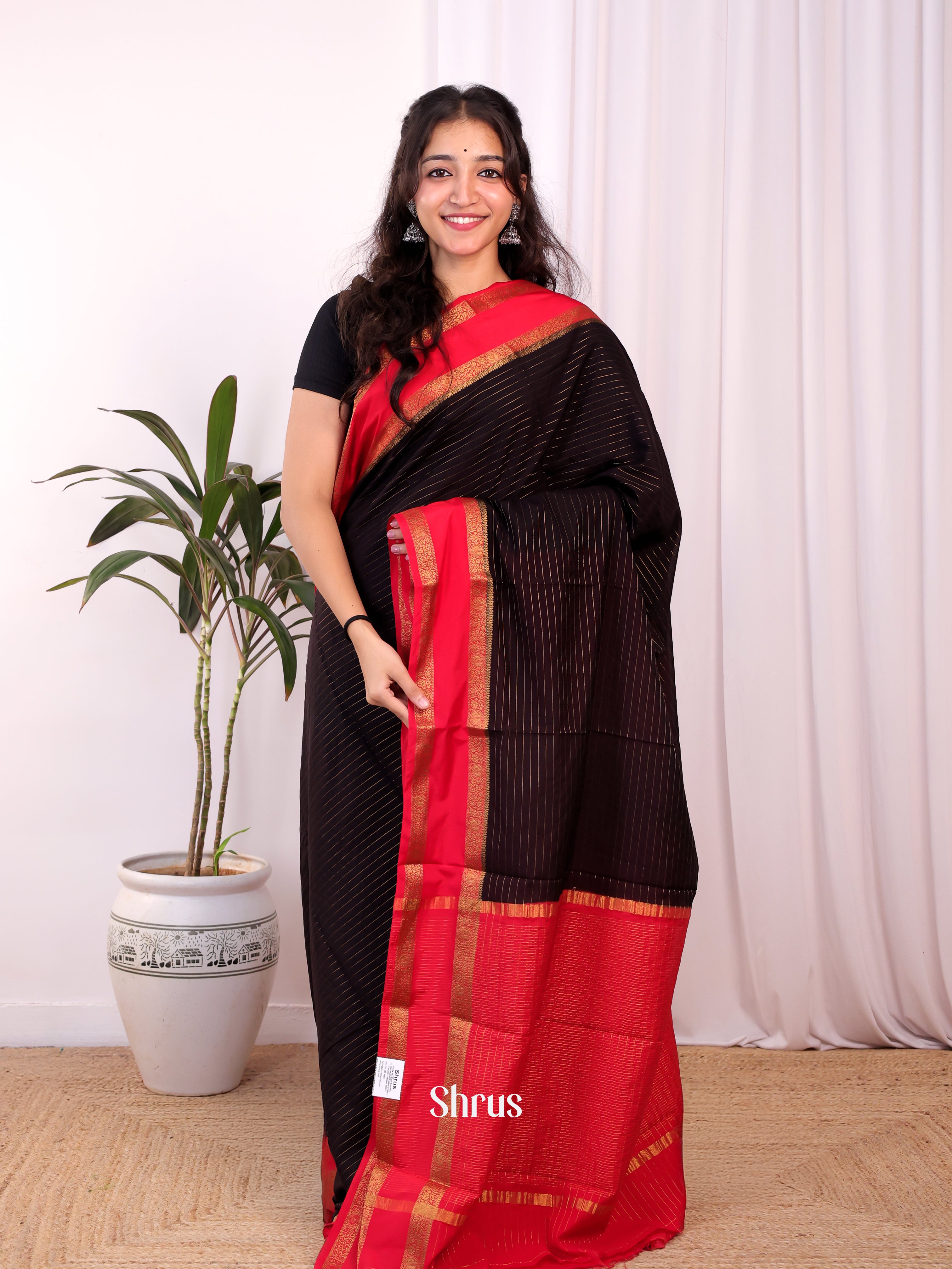 Black & Red - Semi Mysoresilk Saree