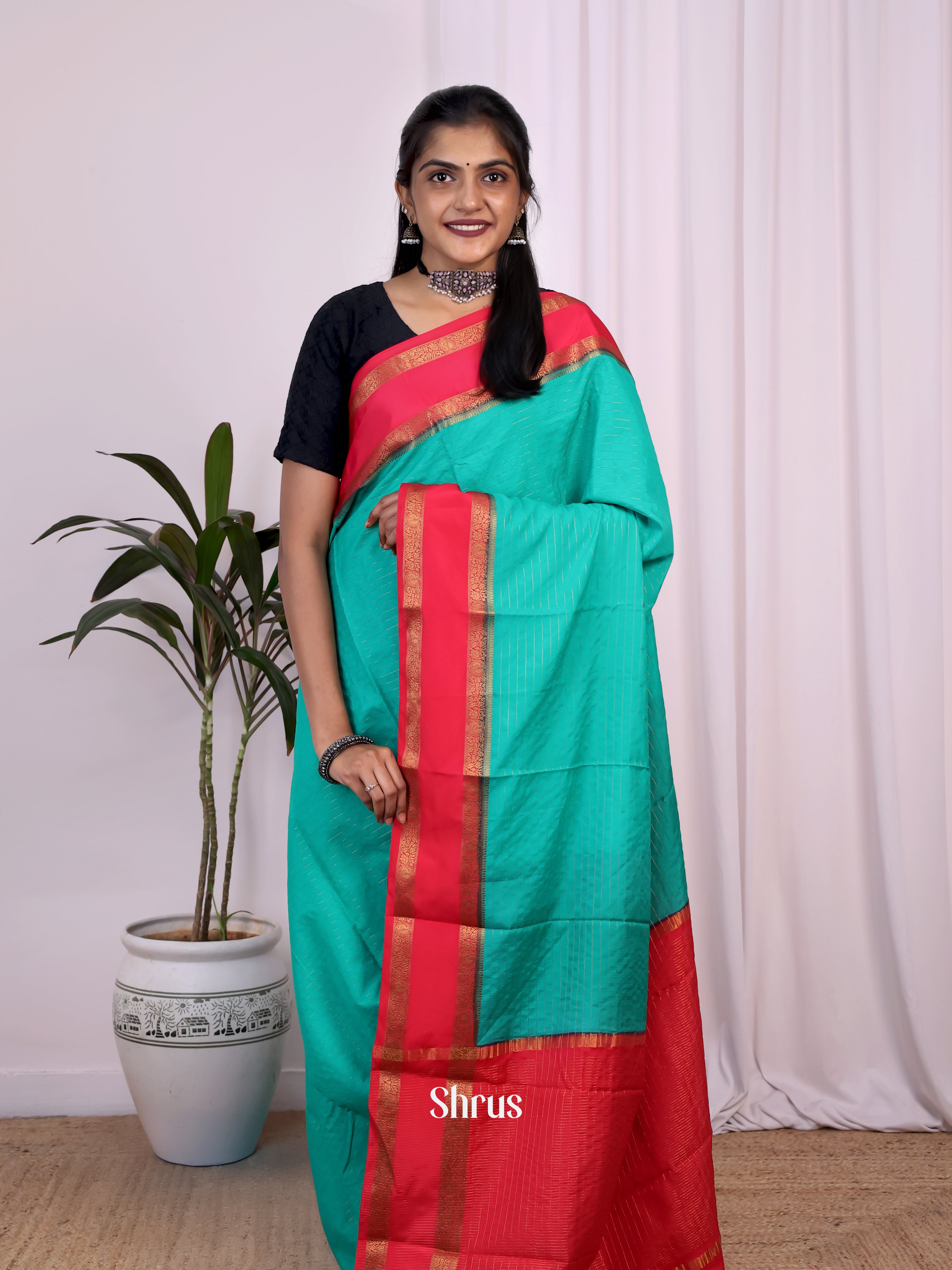 Green & Pink - Semi Mysoresilk Saree