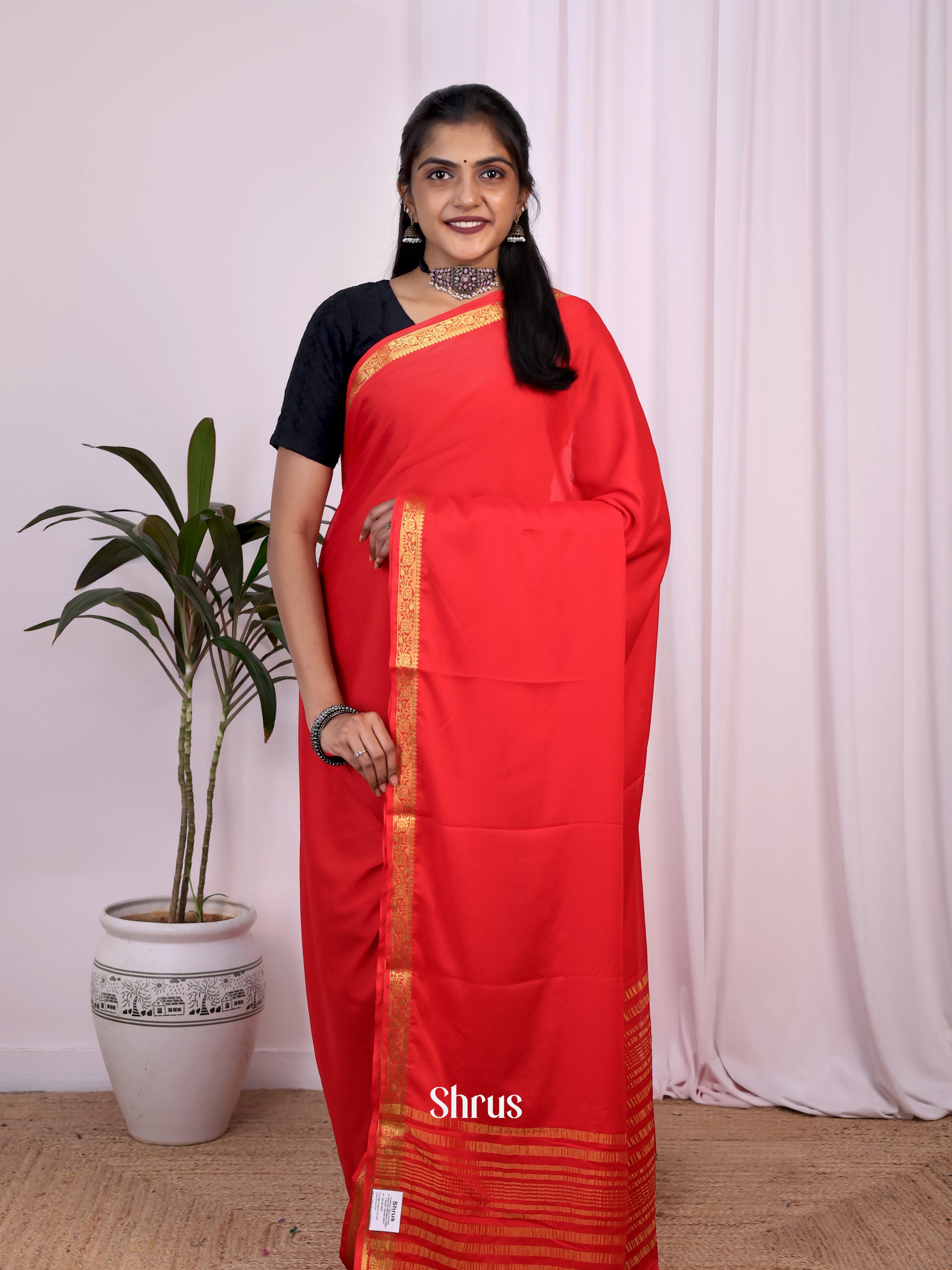 Red- Semi Mysoresilk Saree