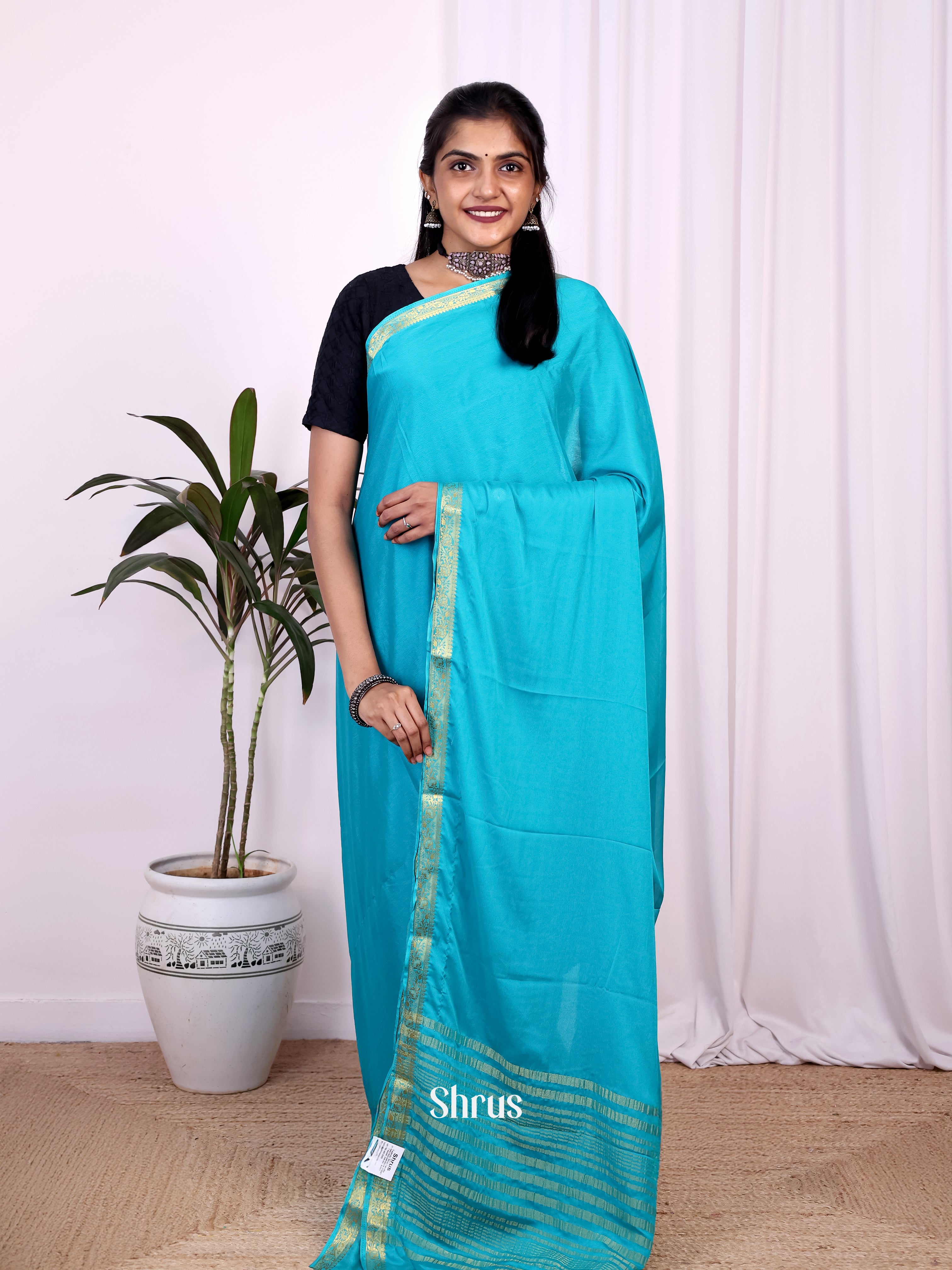 Blue - Semi Mysoresilk Saree