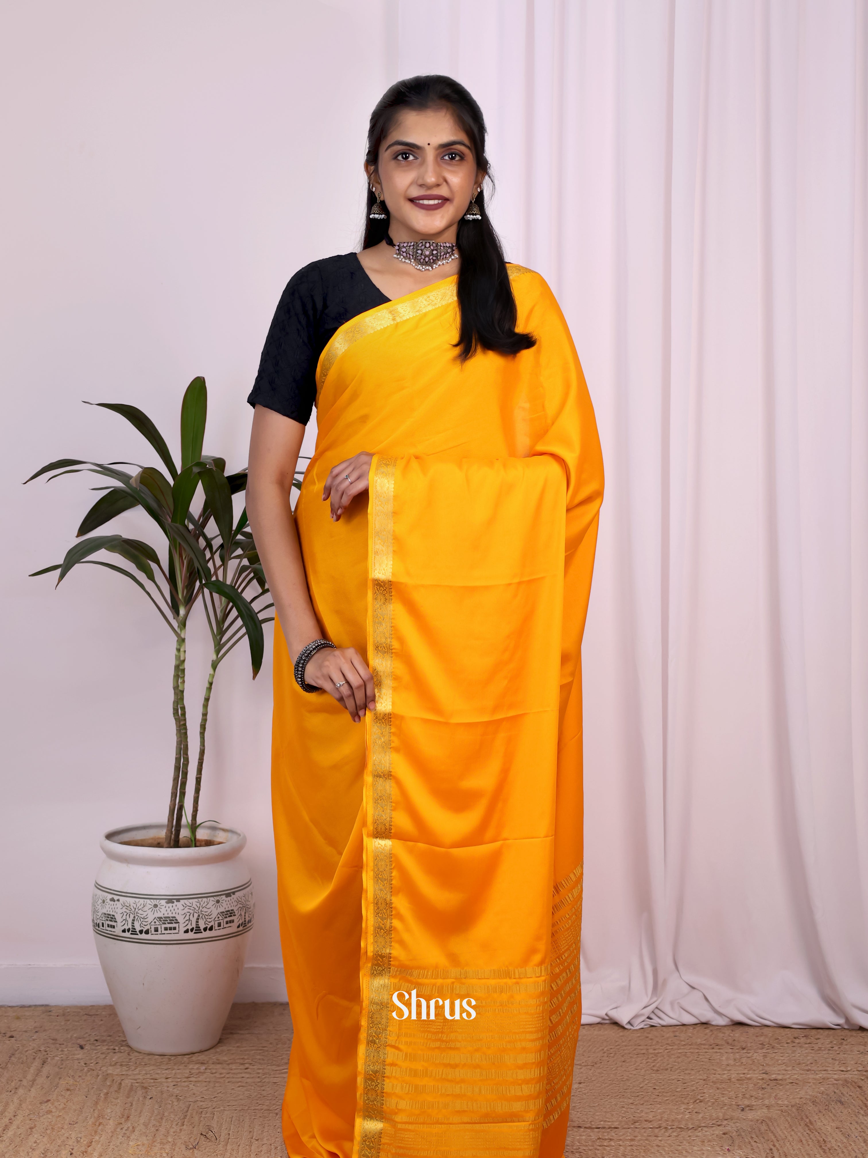 Yellow - Semi Mysoresilk Saree