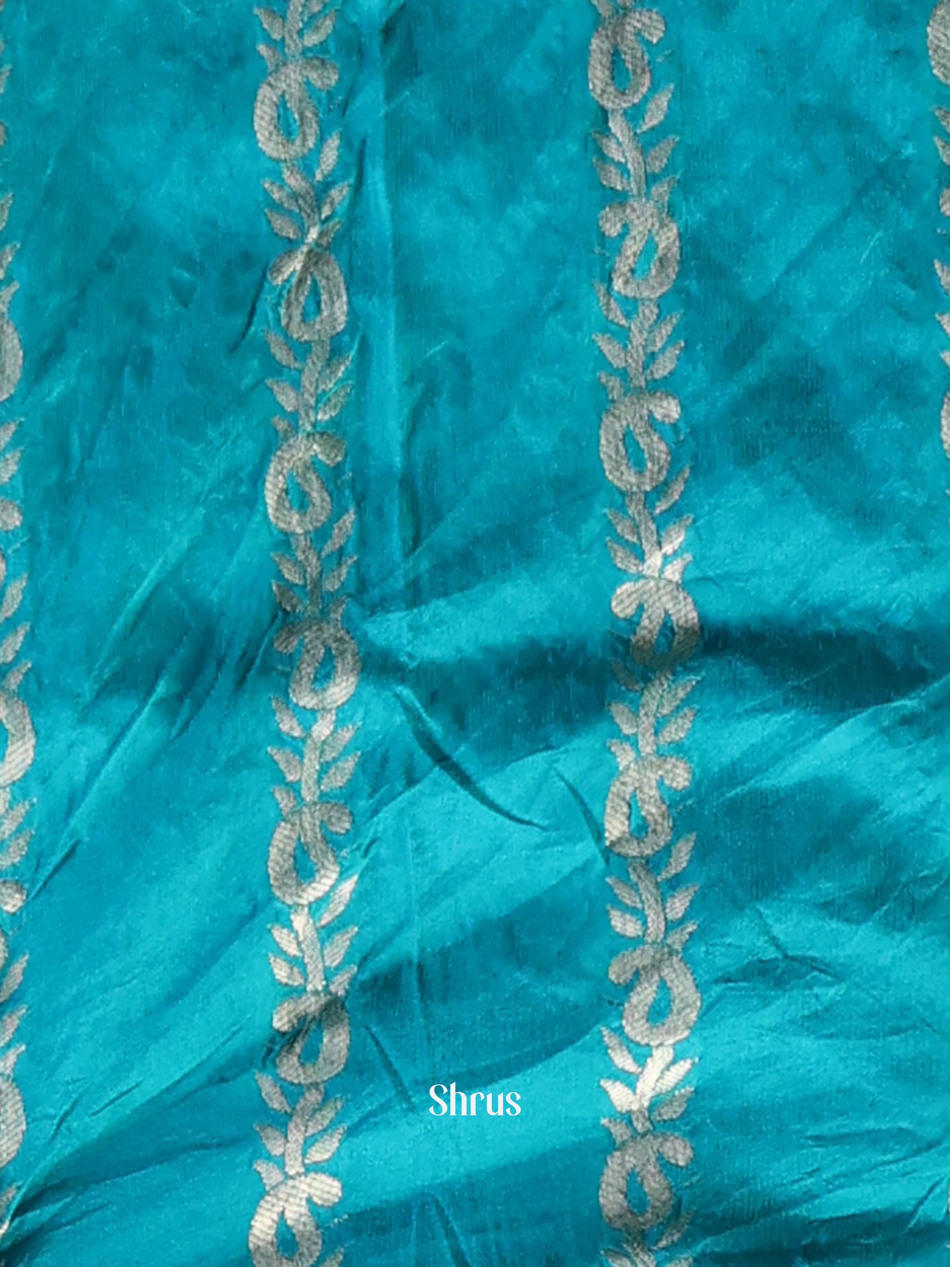 Teal - Semi Mysoresilk Saree