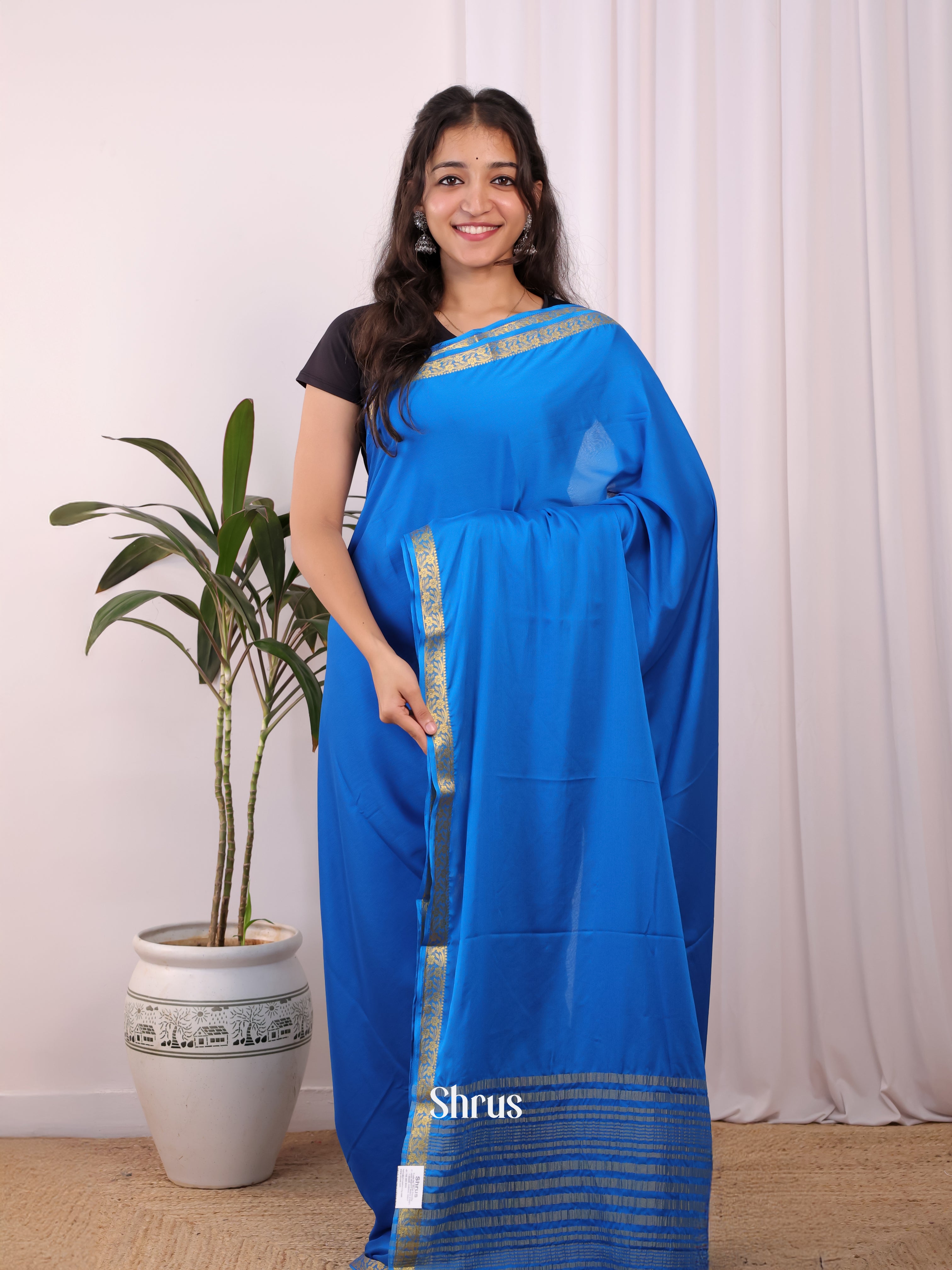 Blue - Semi Mysoresilk Saree