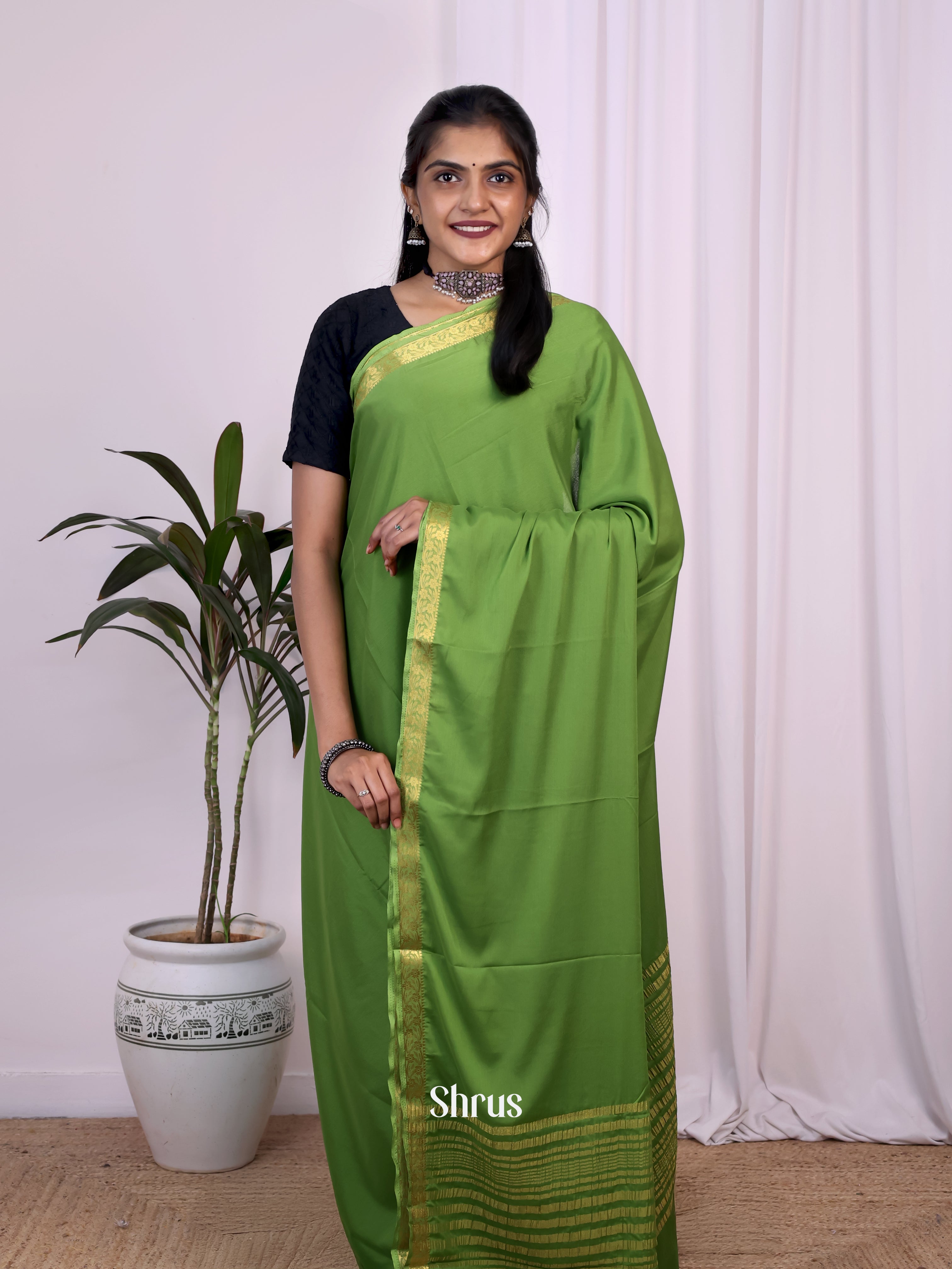 Green- Semi Mysoresilk Saree