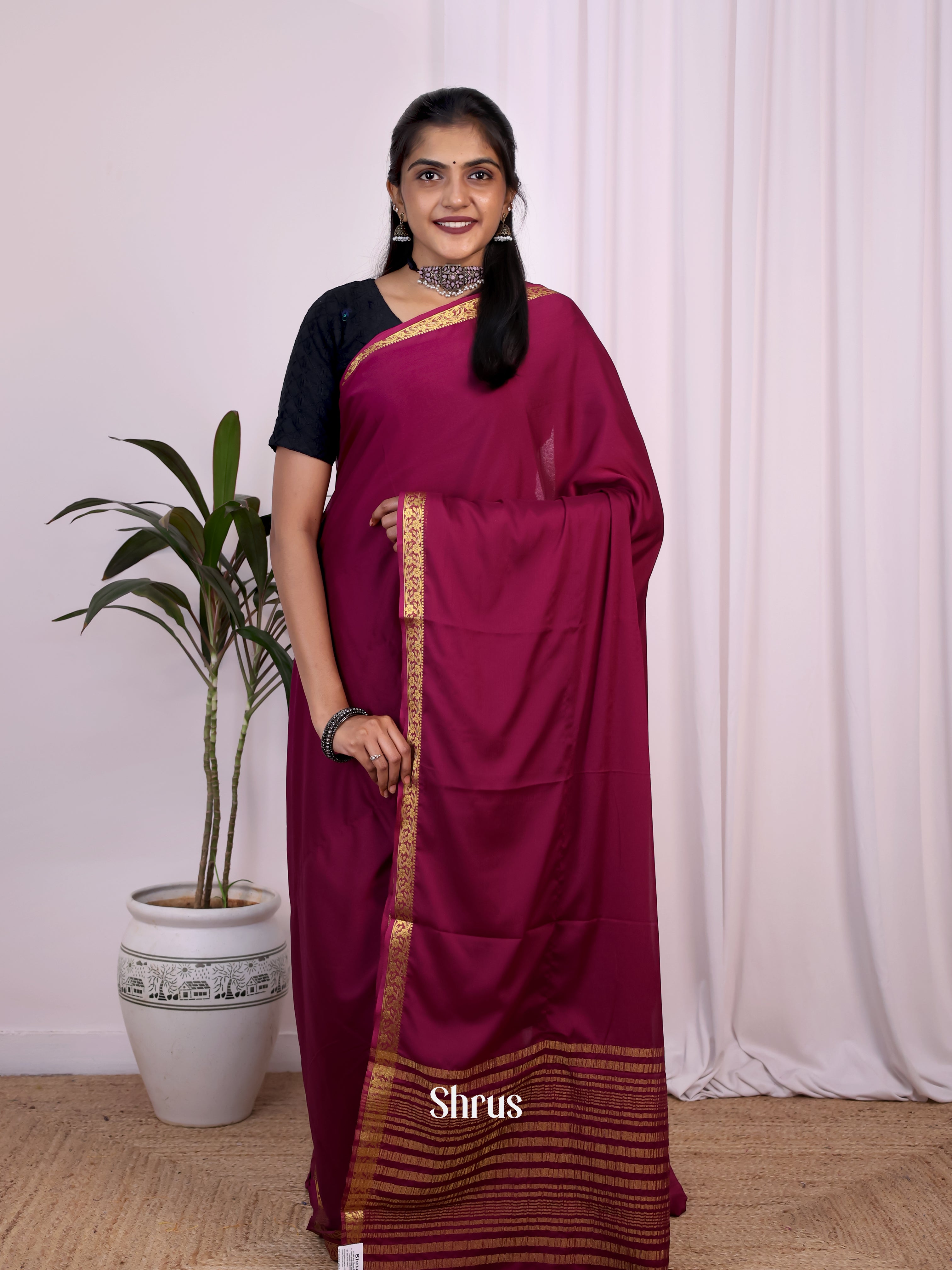 Wine - Semi Mysoresilk Saree