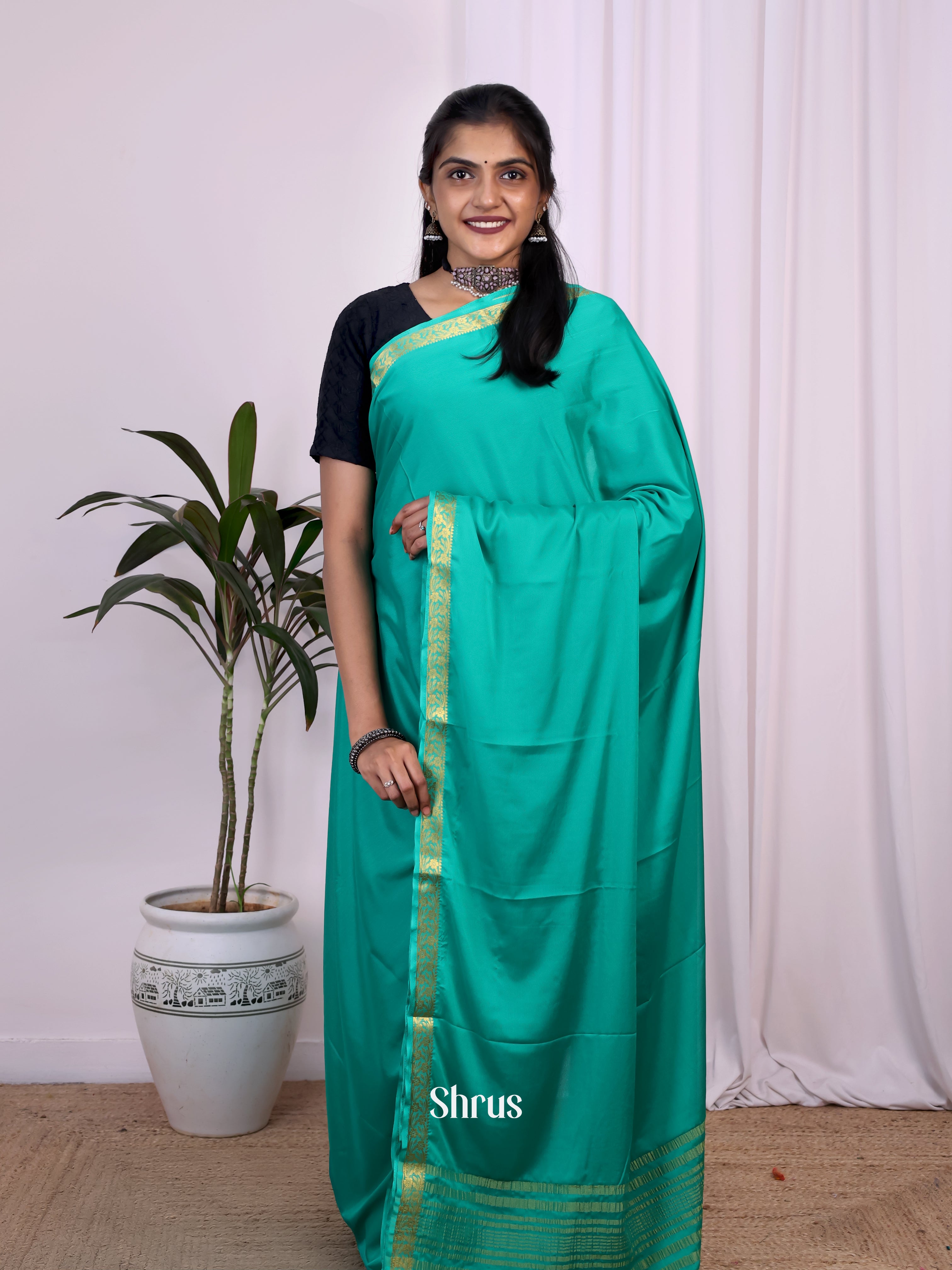 Green - Semi Mysoresilk Saree