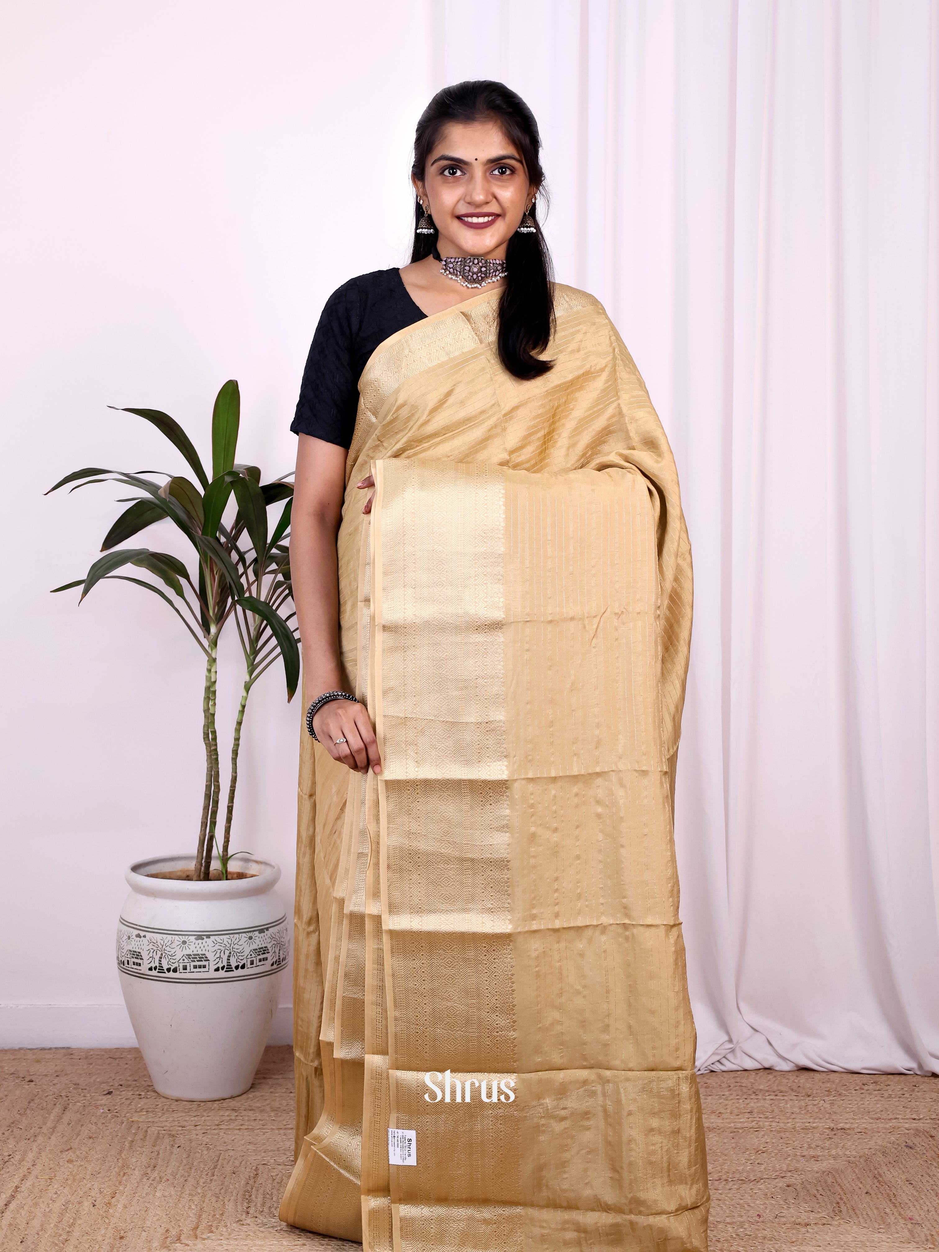 Beige - Semi Mysoresilk Saree