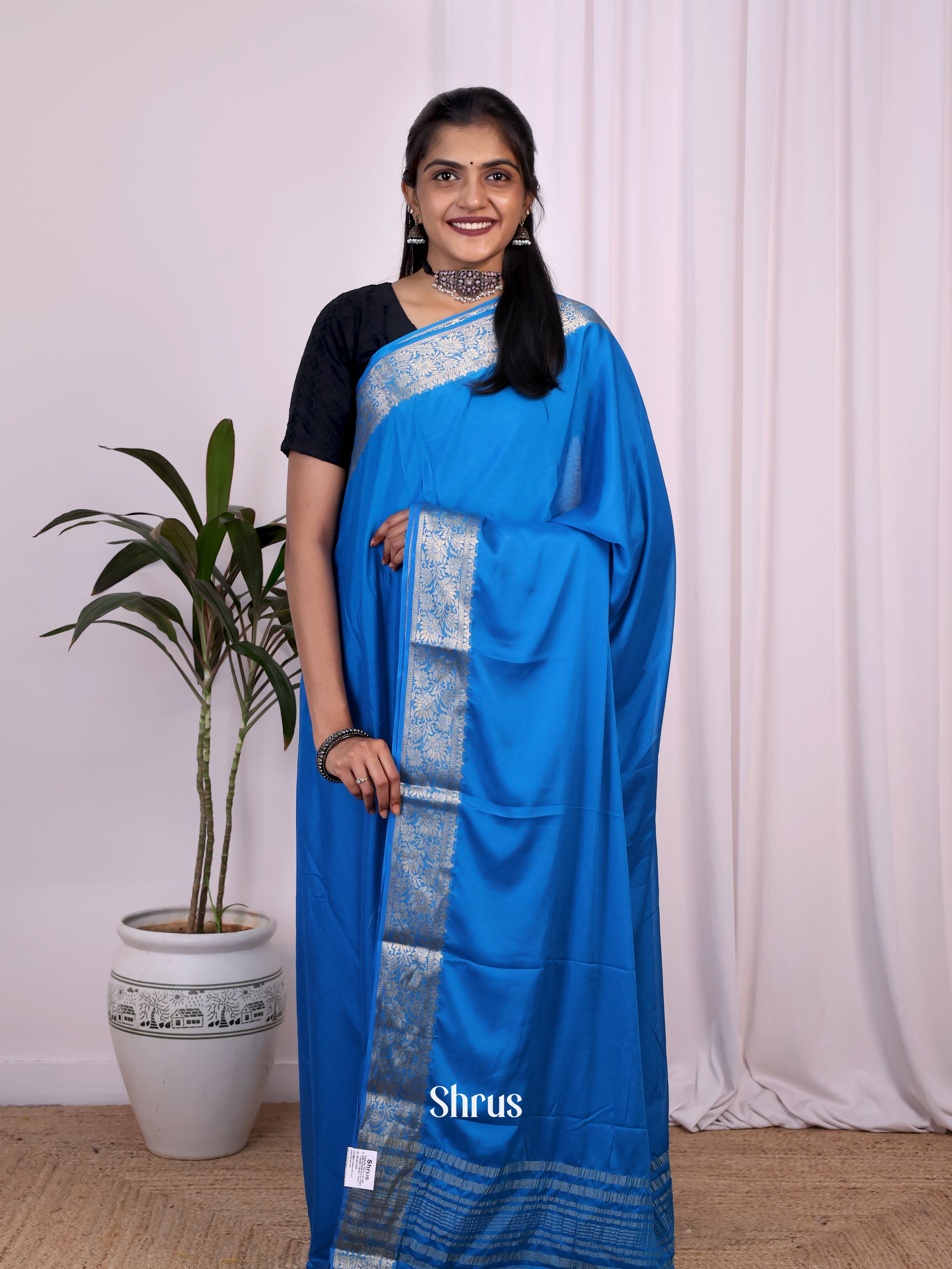 Blue - Semi Mysoresilk Saree