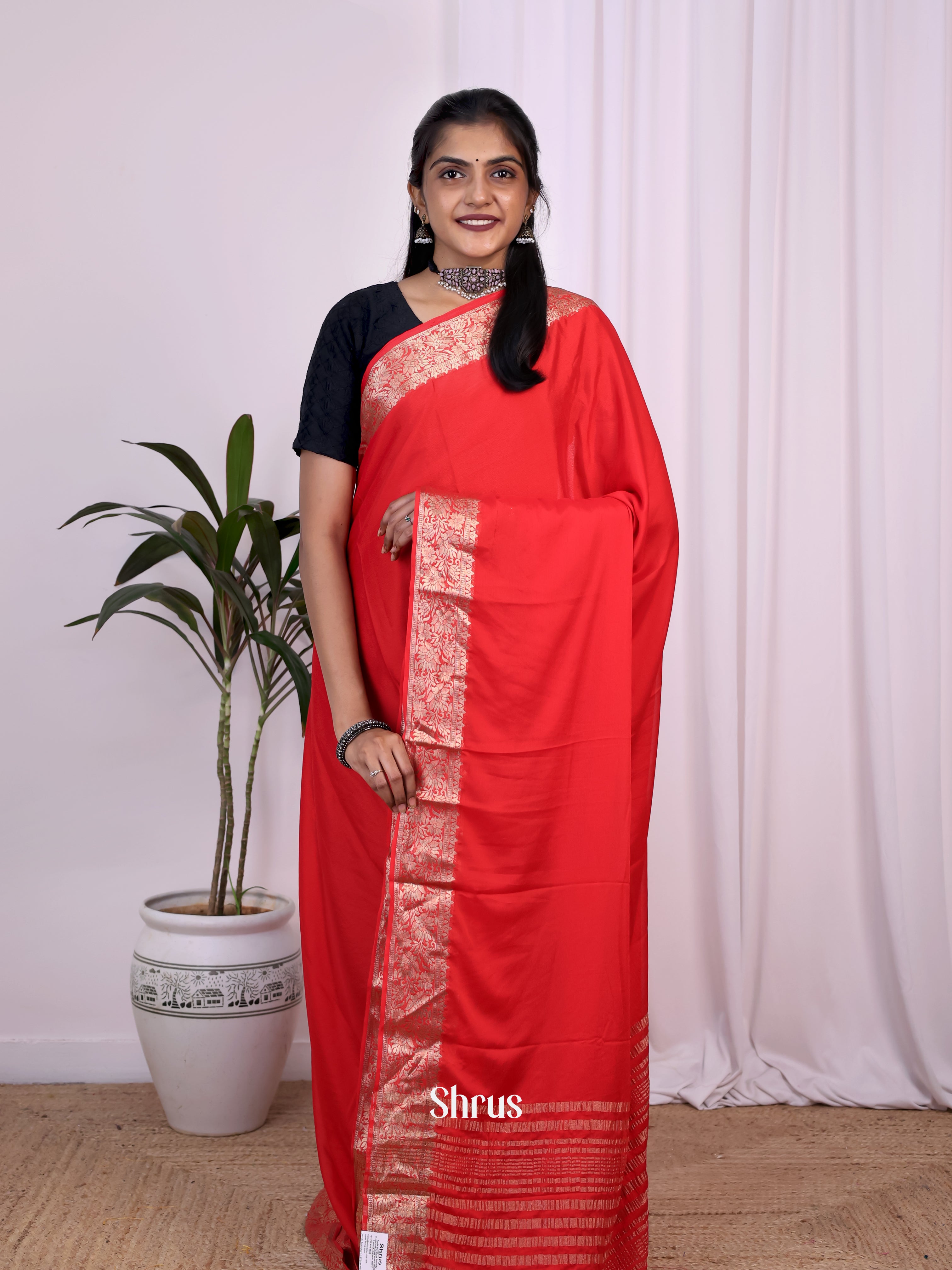 Red- Semi Mysoresilk Saree