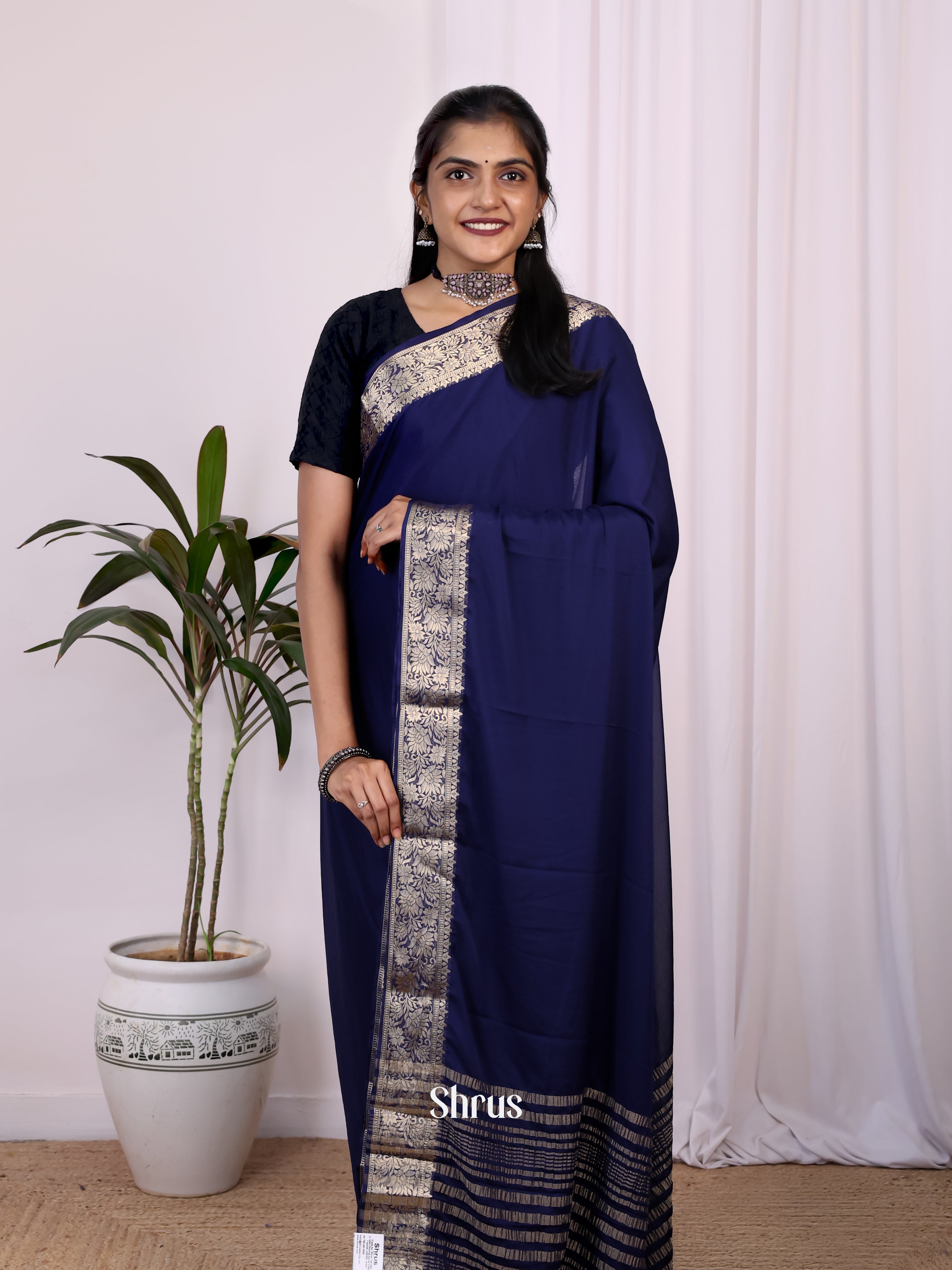 Blue - Semi Mysoresilk Saree