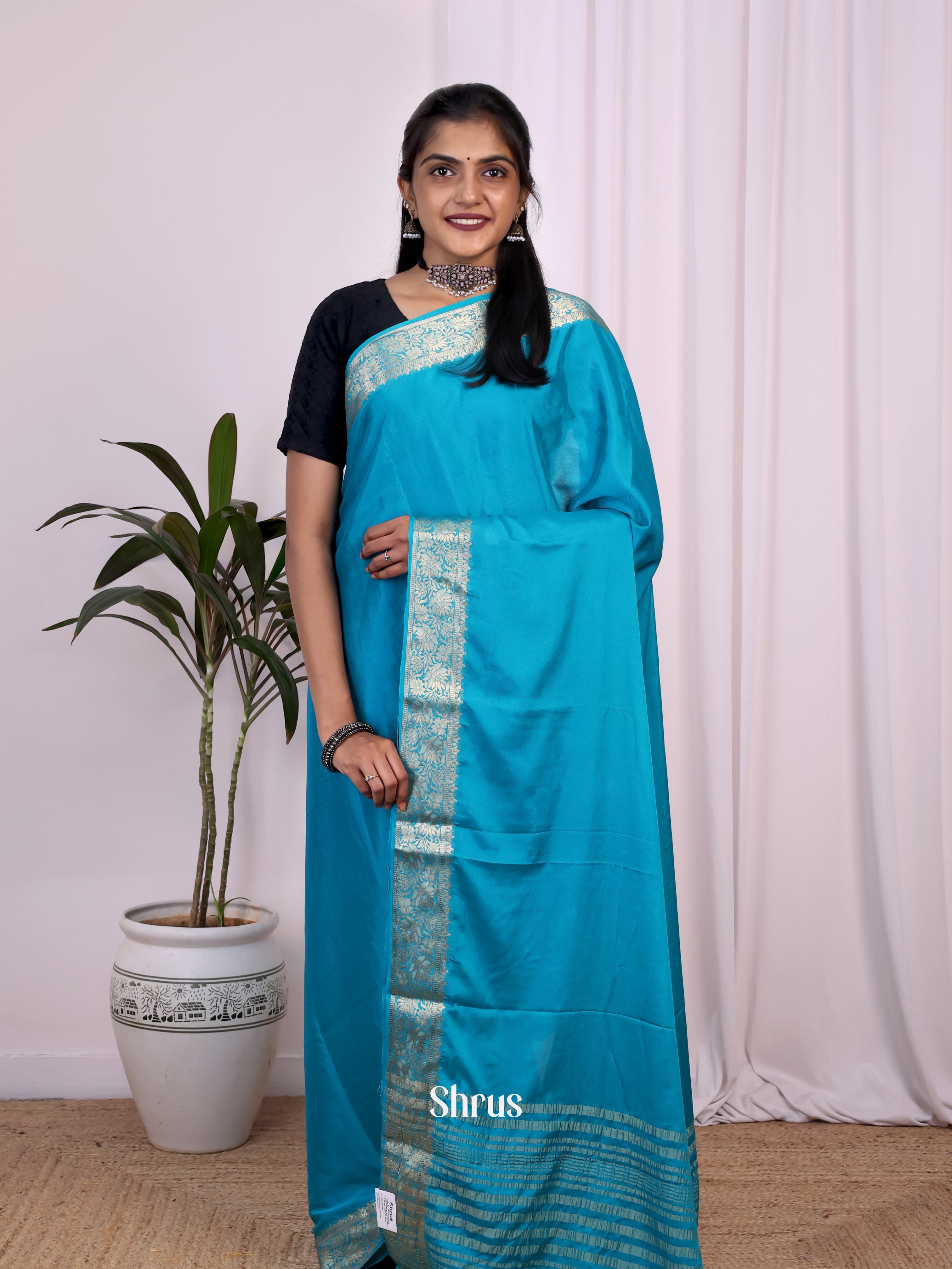 Blue - Semi Mysoresilk Saree