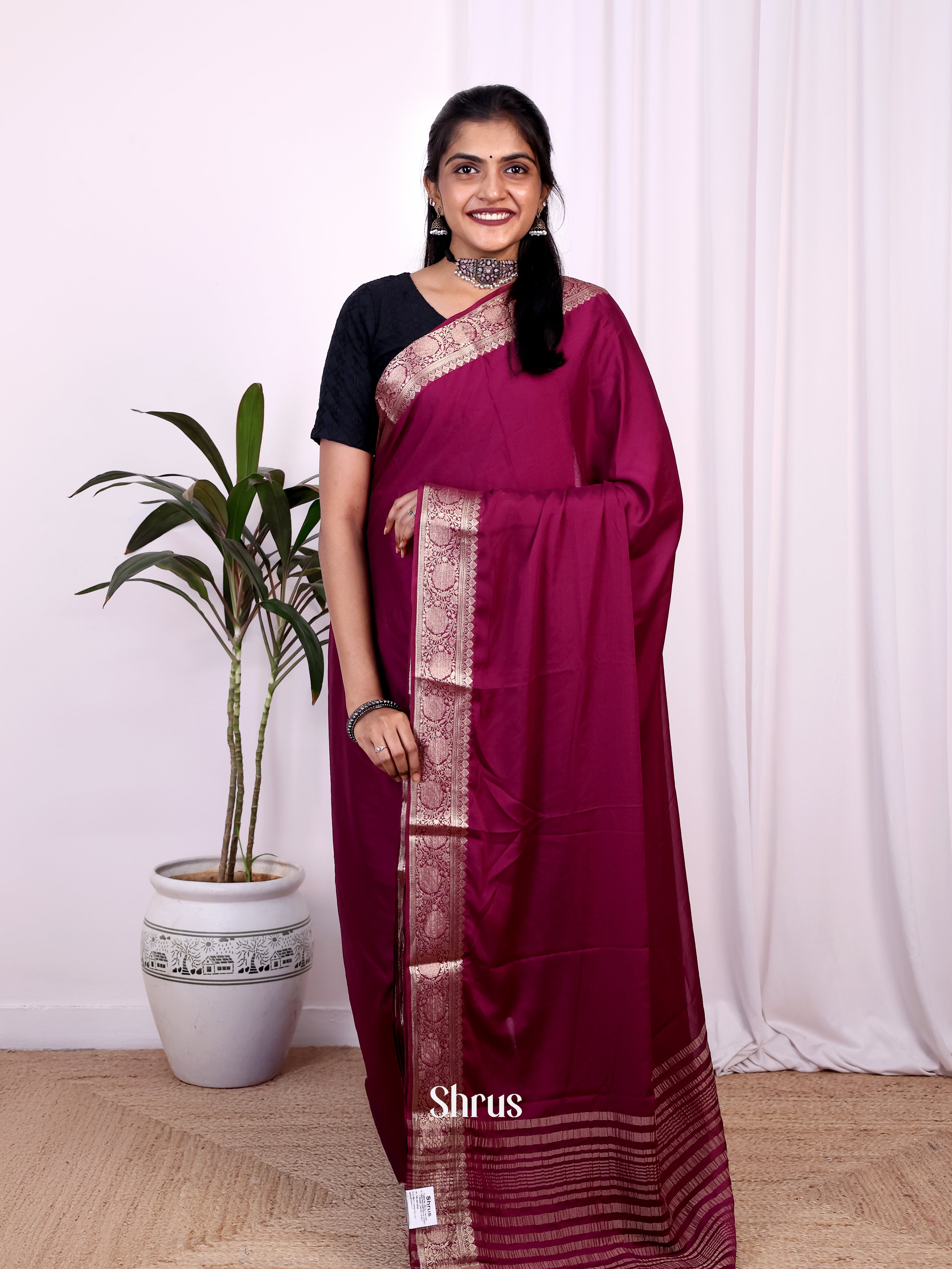 Wine - Semi Mysoresilk Saree