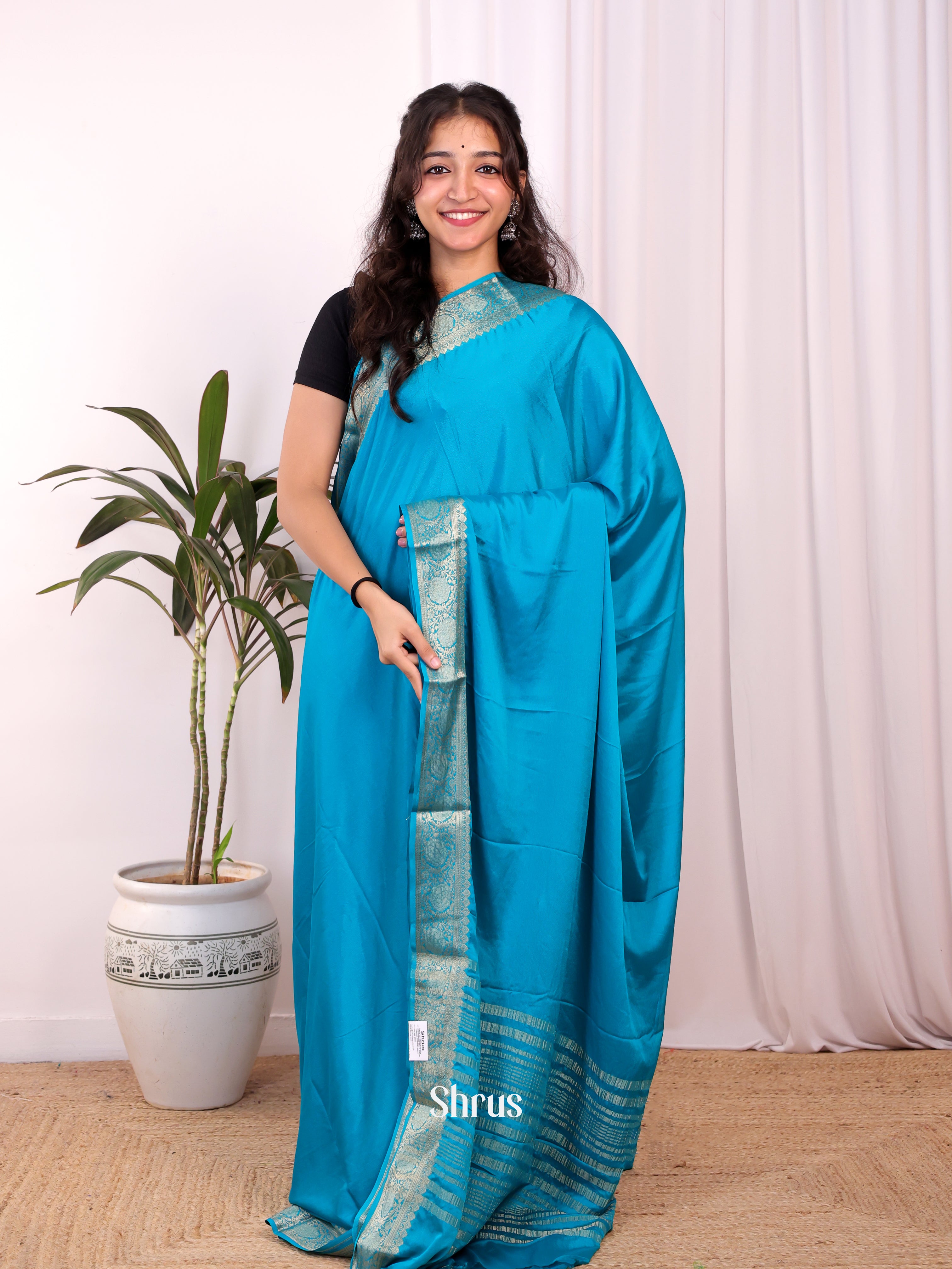 Blue - Semi Mysoresilk Saree