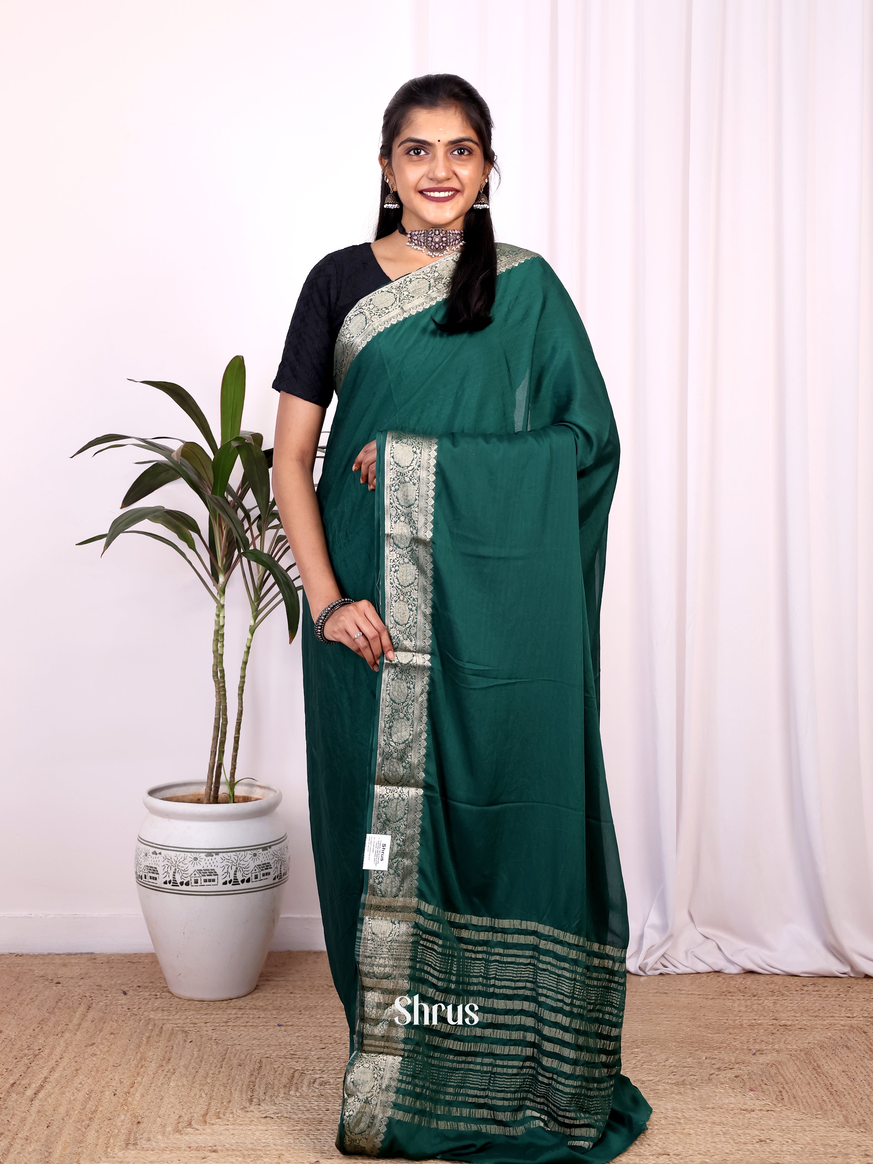 Green - Semi Mysoresilk Saree