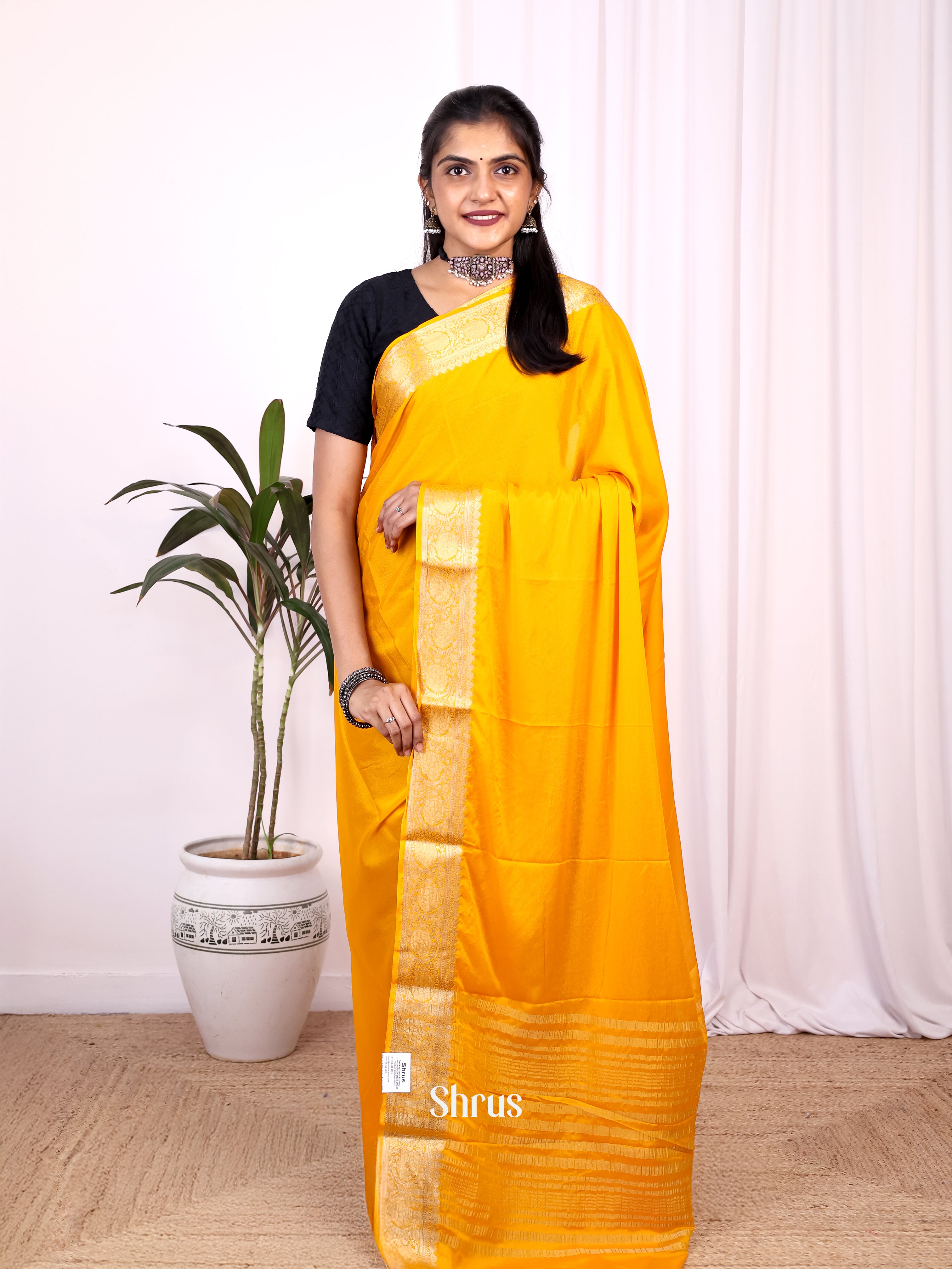 Yellow - Semi Mysoresilk Saree