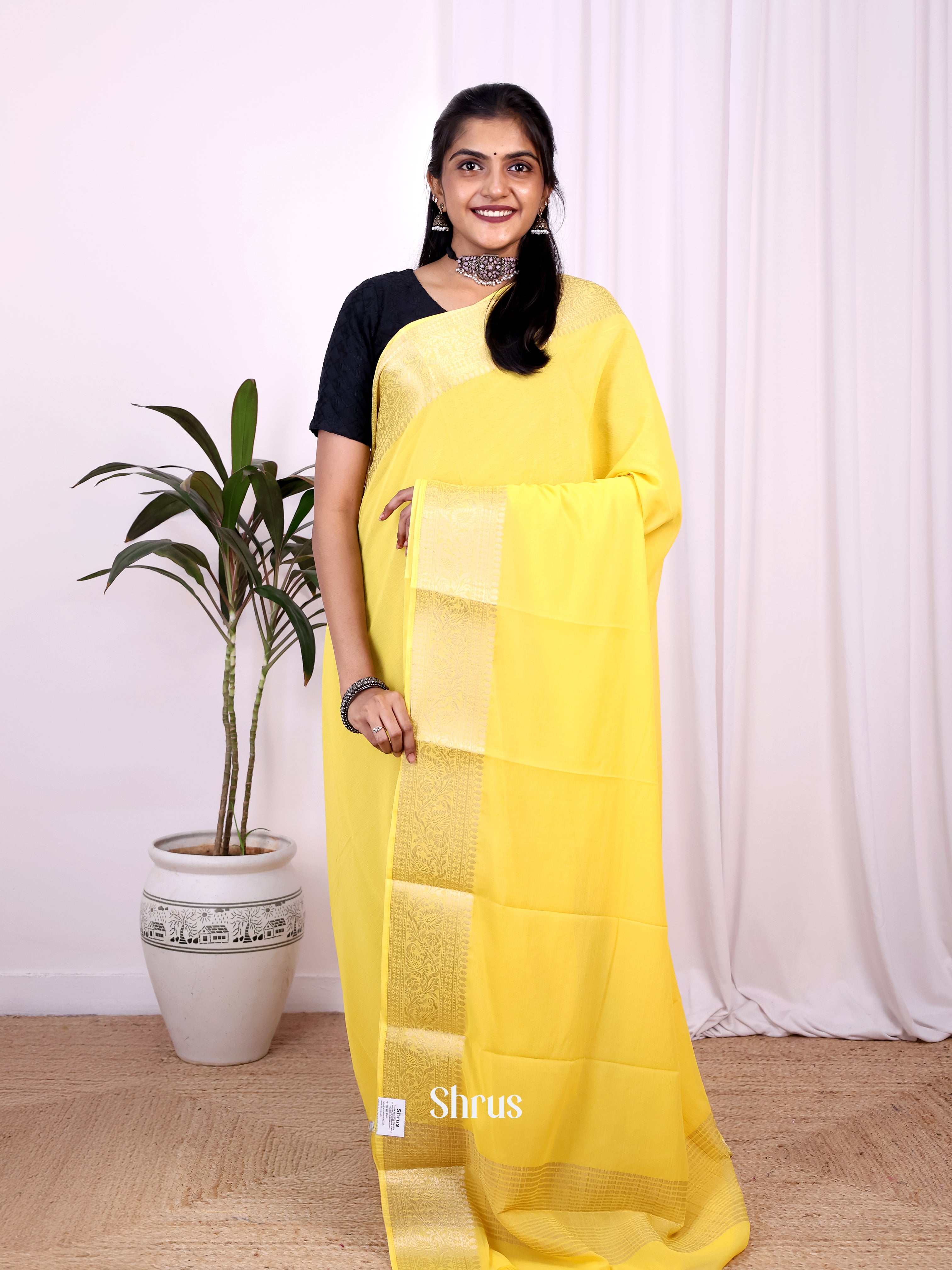 Yellow - Semi Mysoresilk Saree