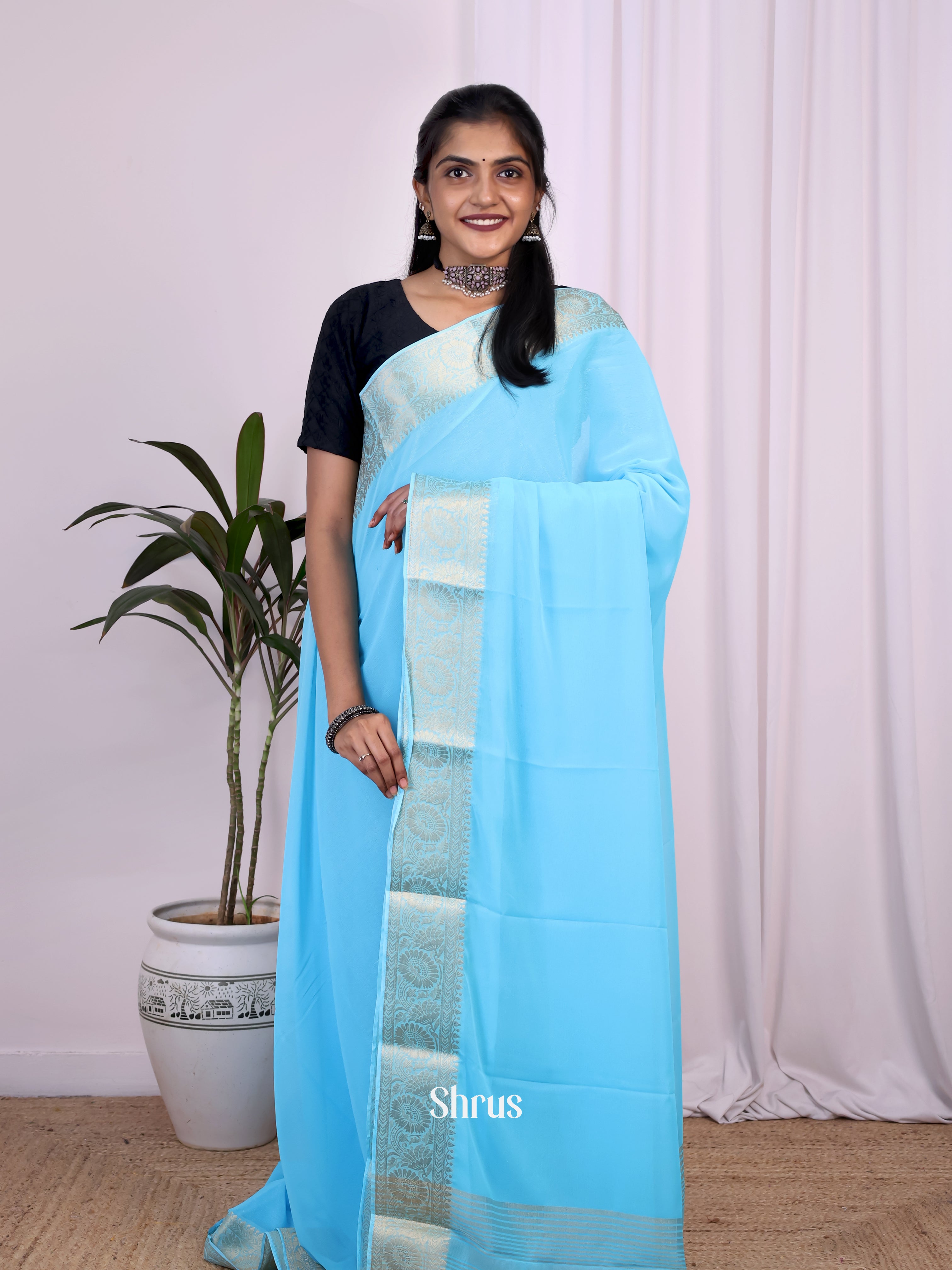 Blue - Semi Mysoresilk Saree