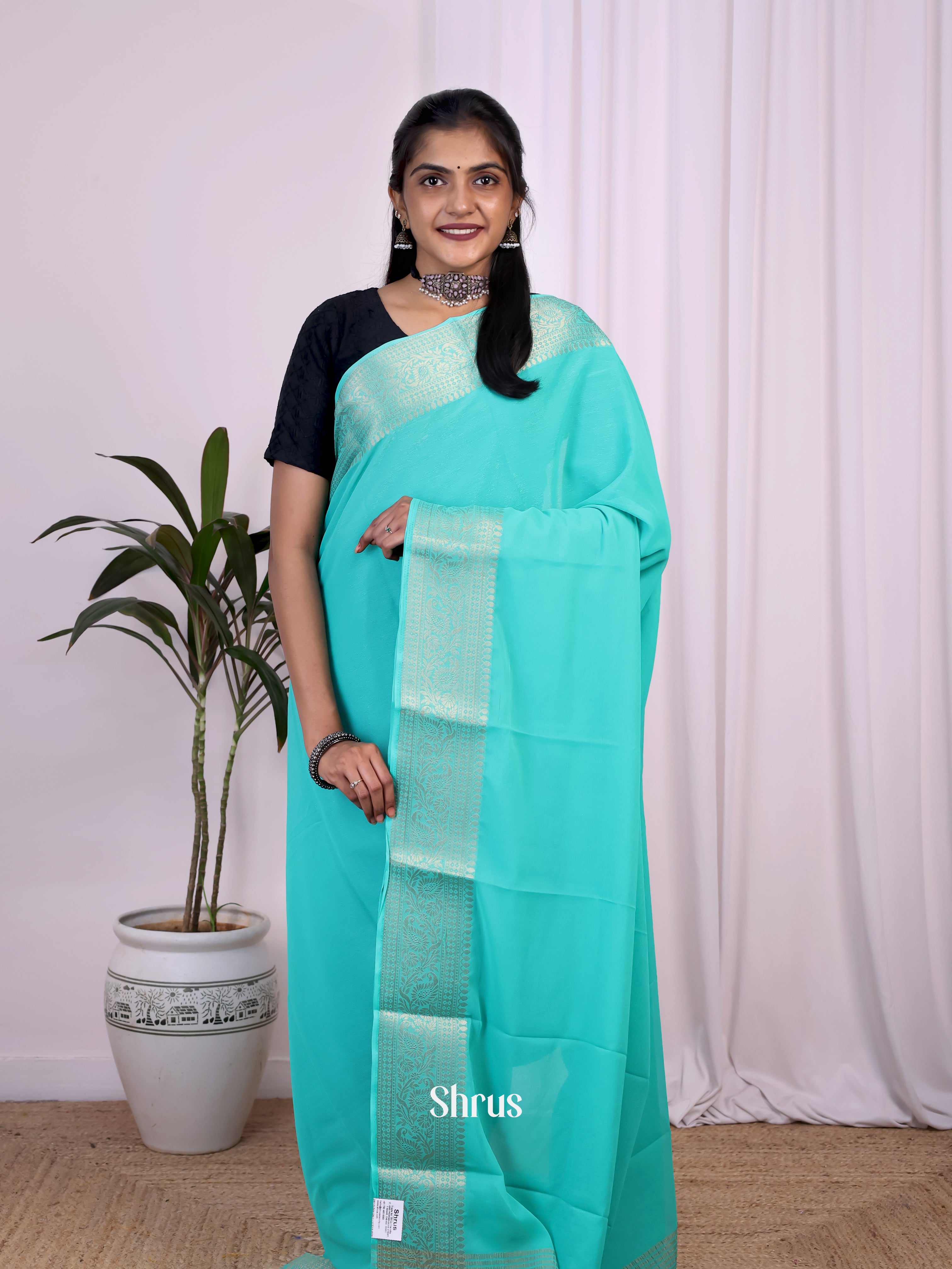 Blue - Semi Mysoresilk Saree