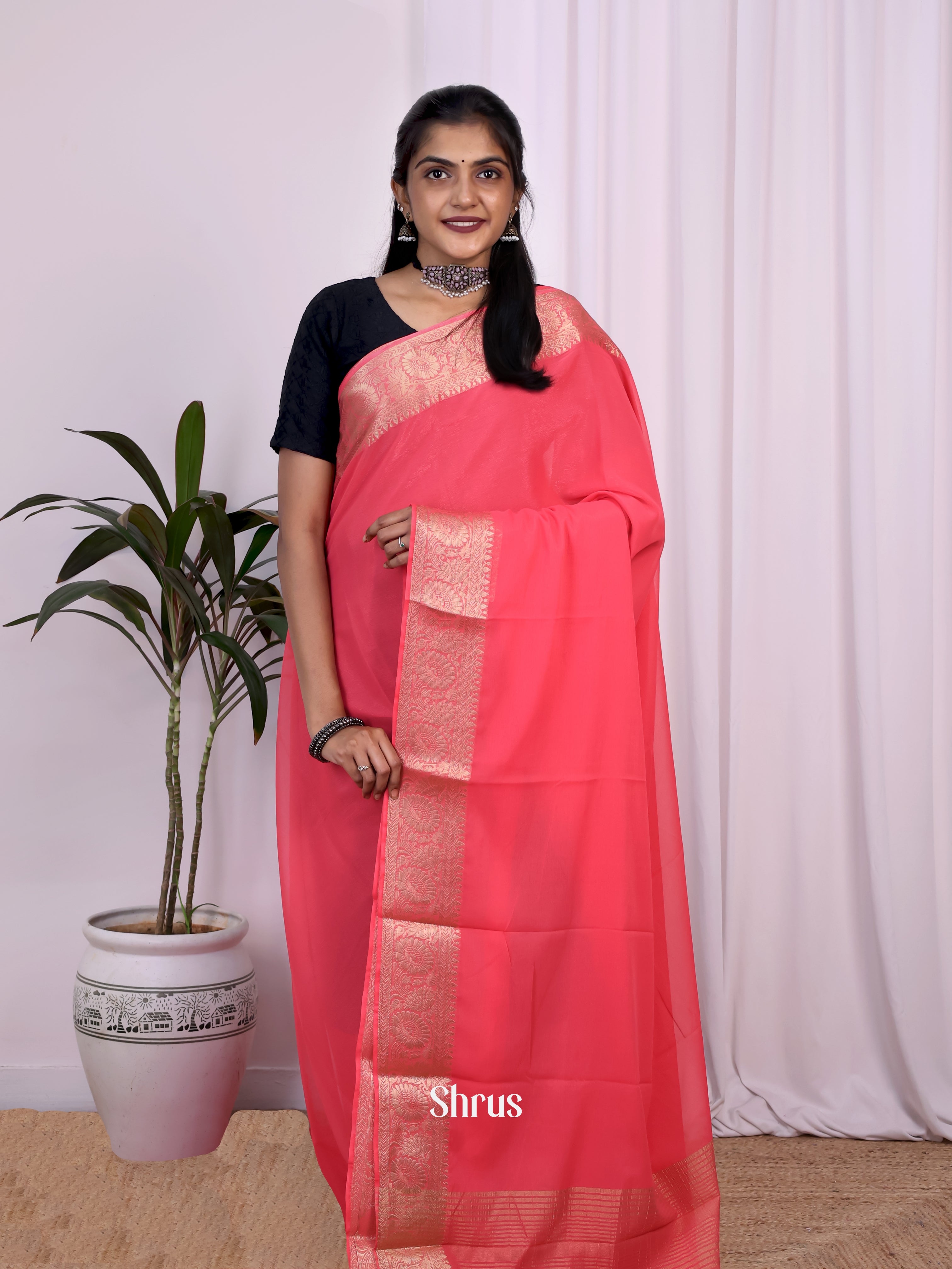 Pink- Semi Mysoresilk Saree