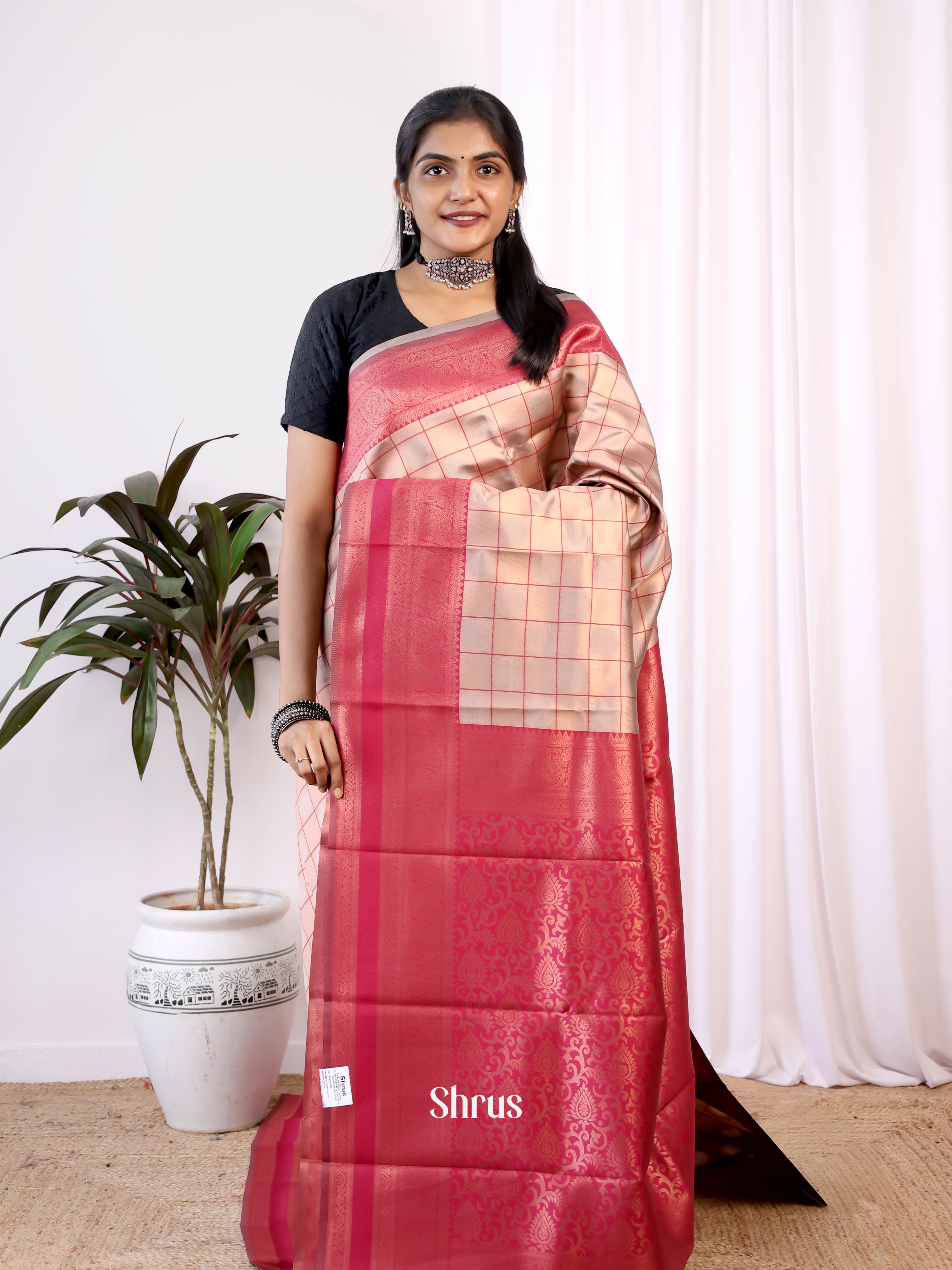 Cream & Maroon - Semi Arani Silk Saree