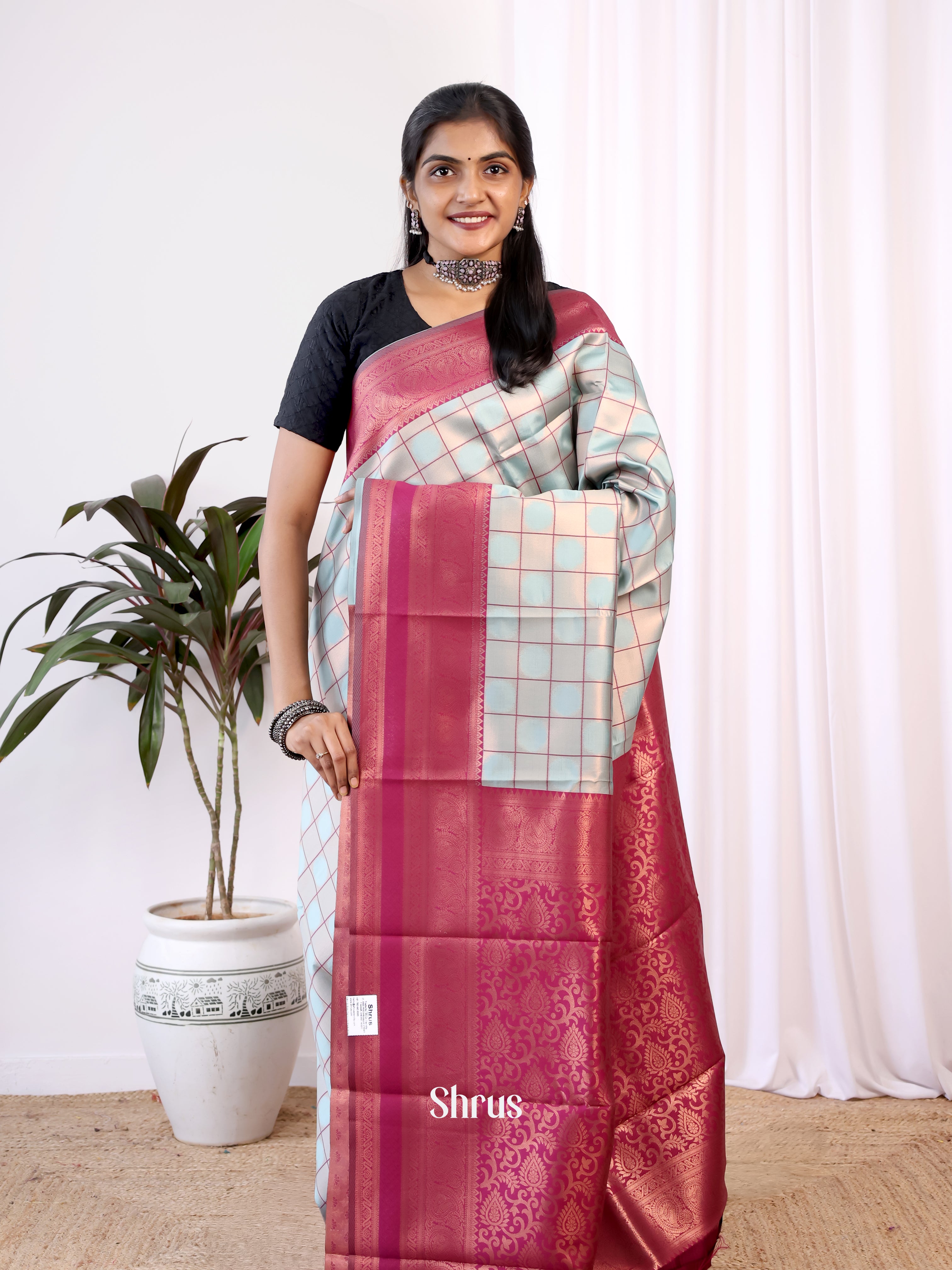 Blue & Maroon - Semi Arani Silk Saree