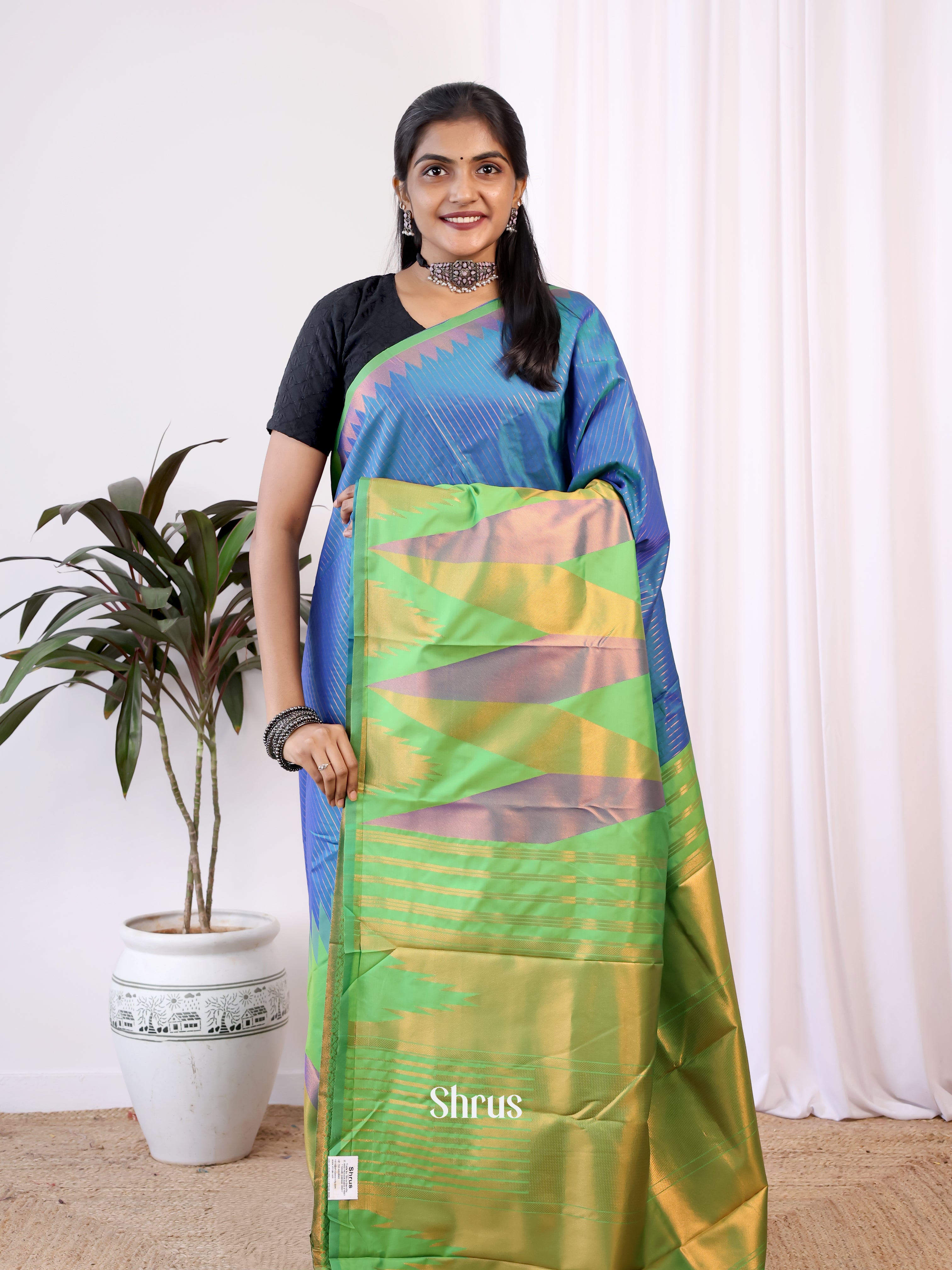 Blue & Green - Semi Kanchipuram Saree