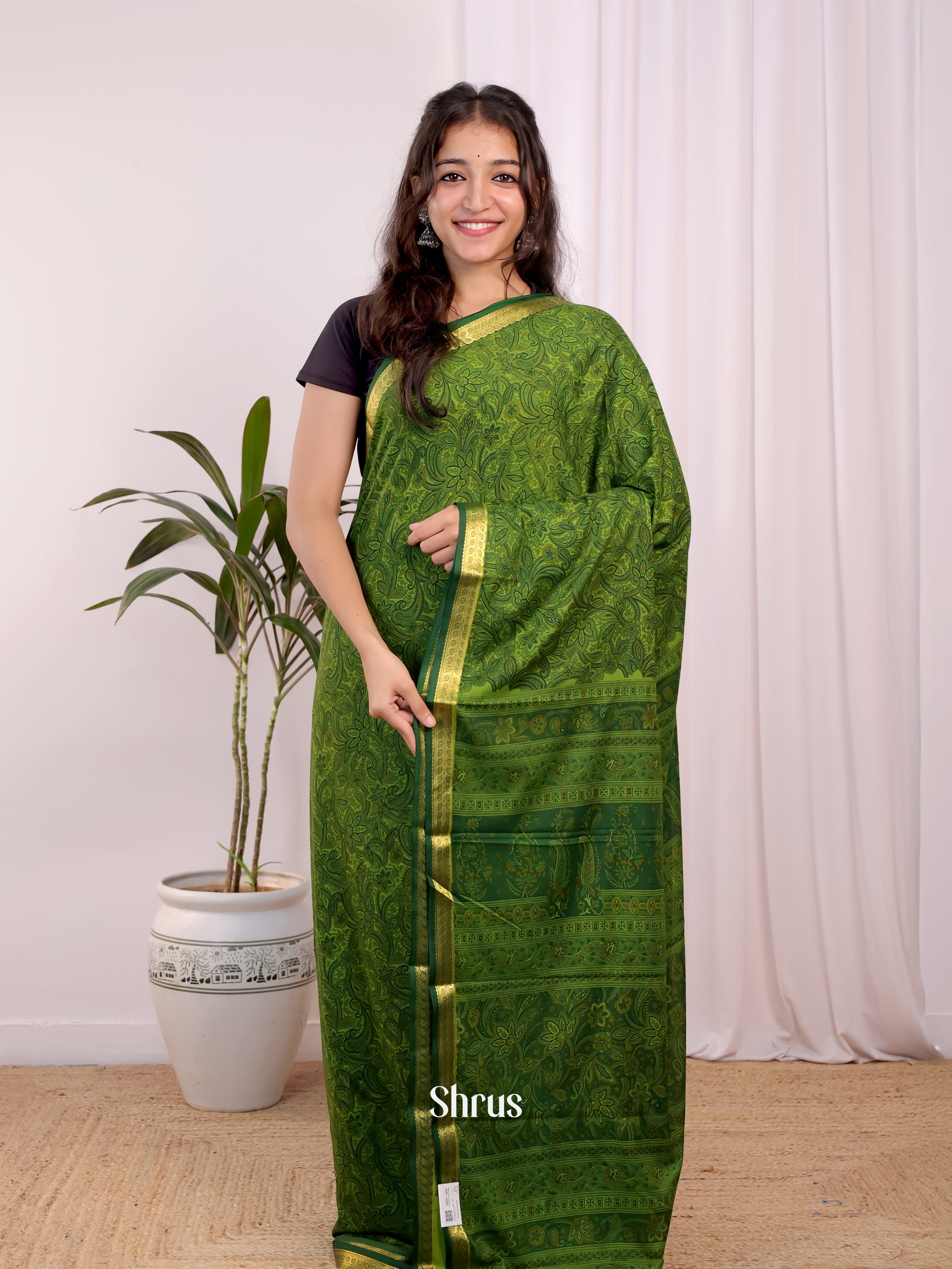 Green - Semi Mysoresilk Saree