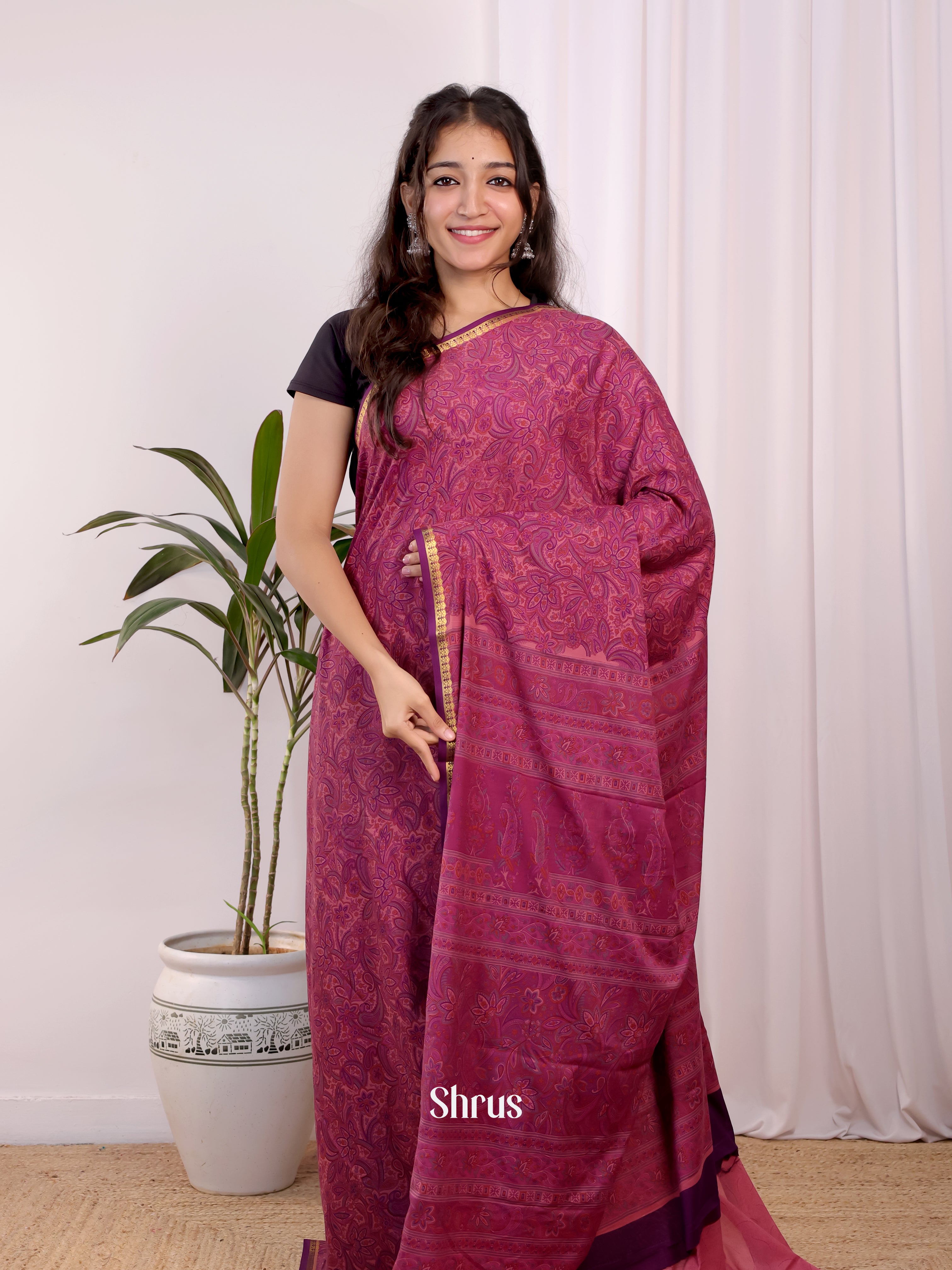 Purple - Semi Mysoresilk Saree