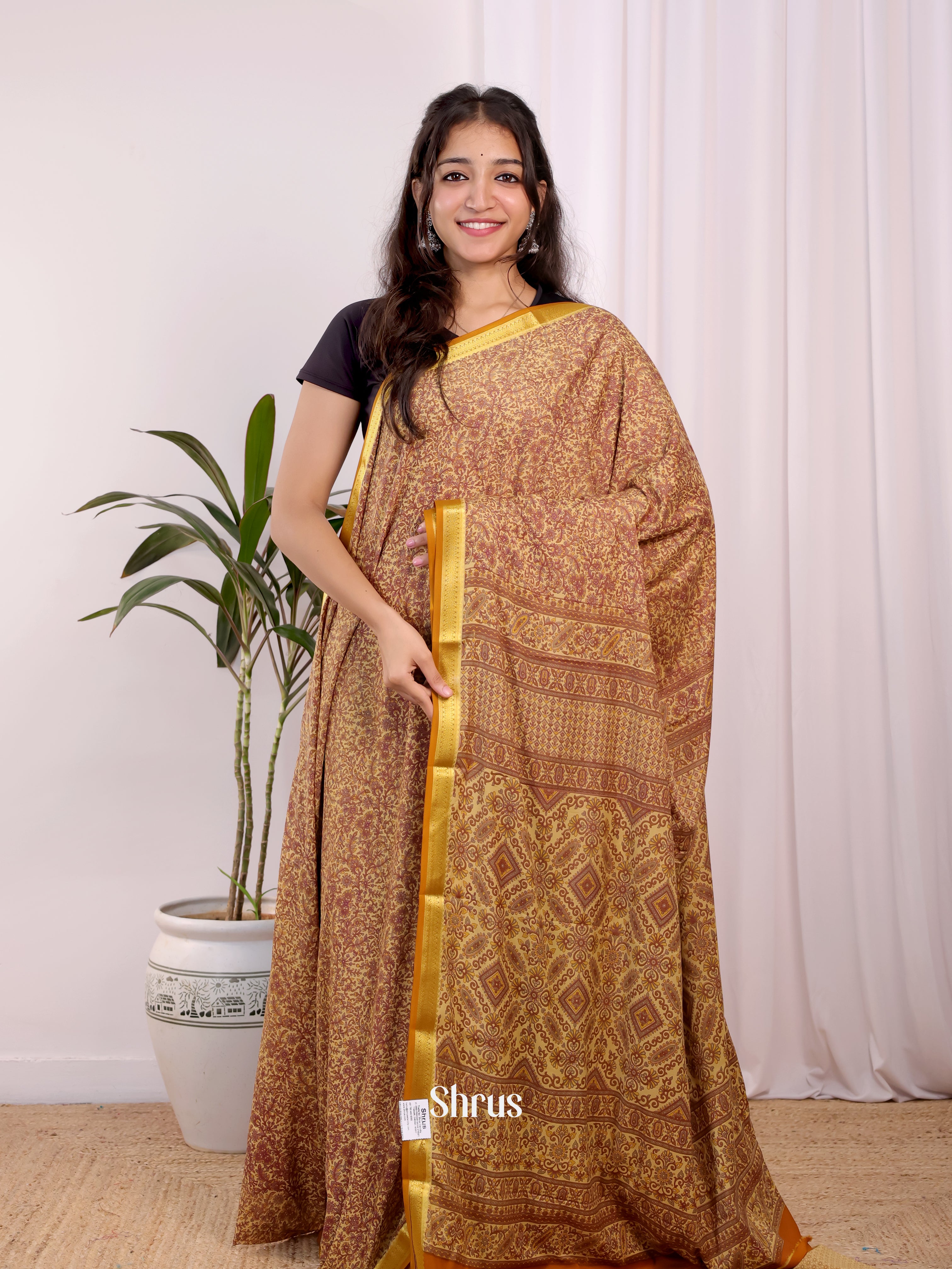 Beige - Semi Mysoresilk Saree