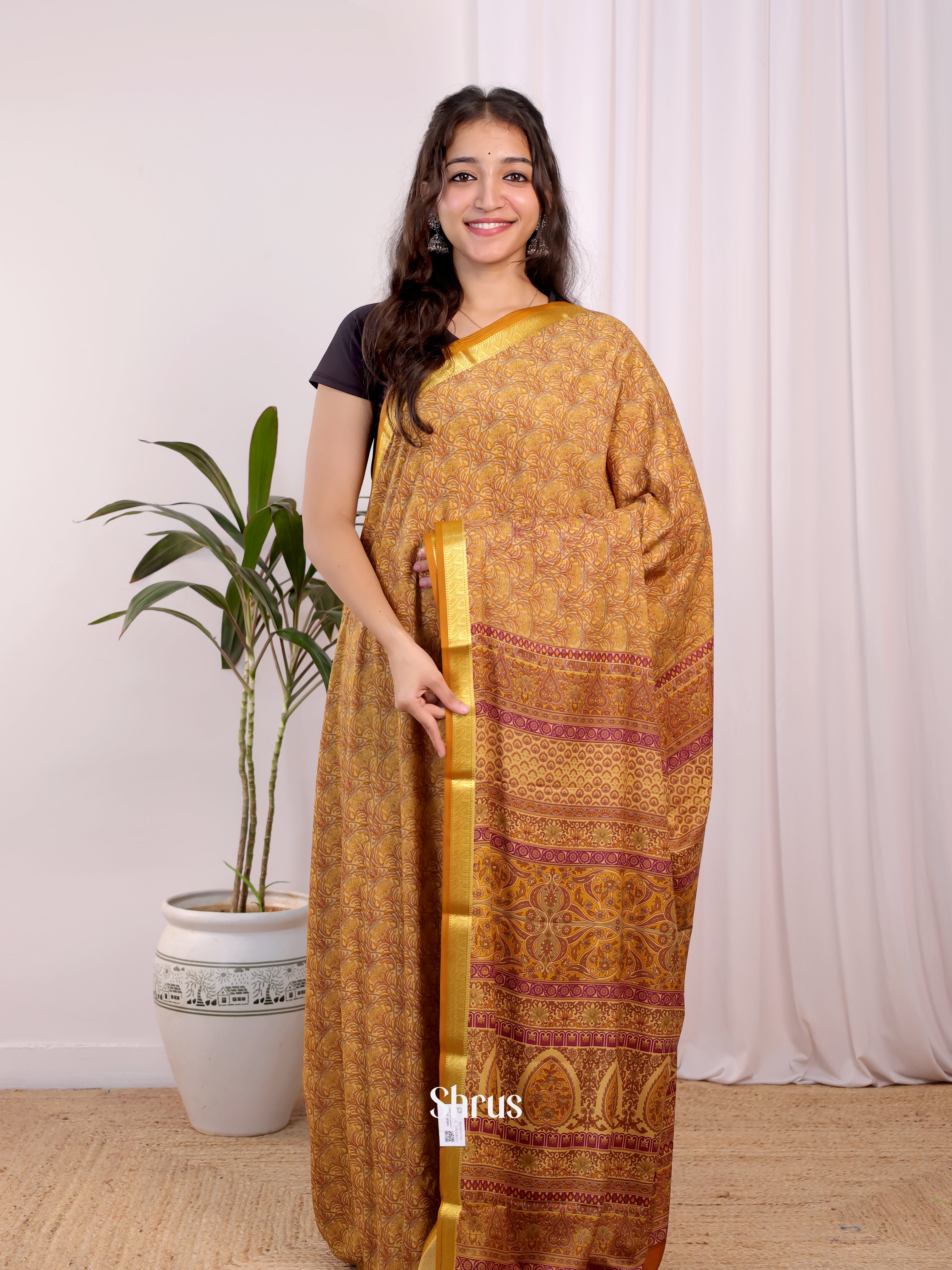 Beige - Semi Mysoresilk Saree