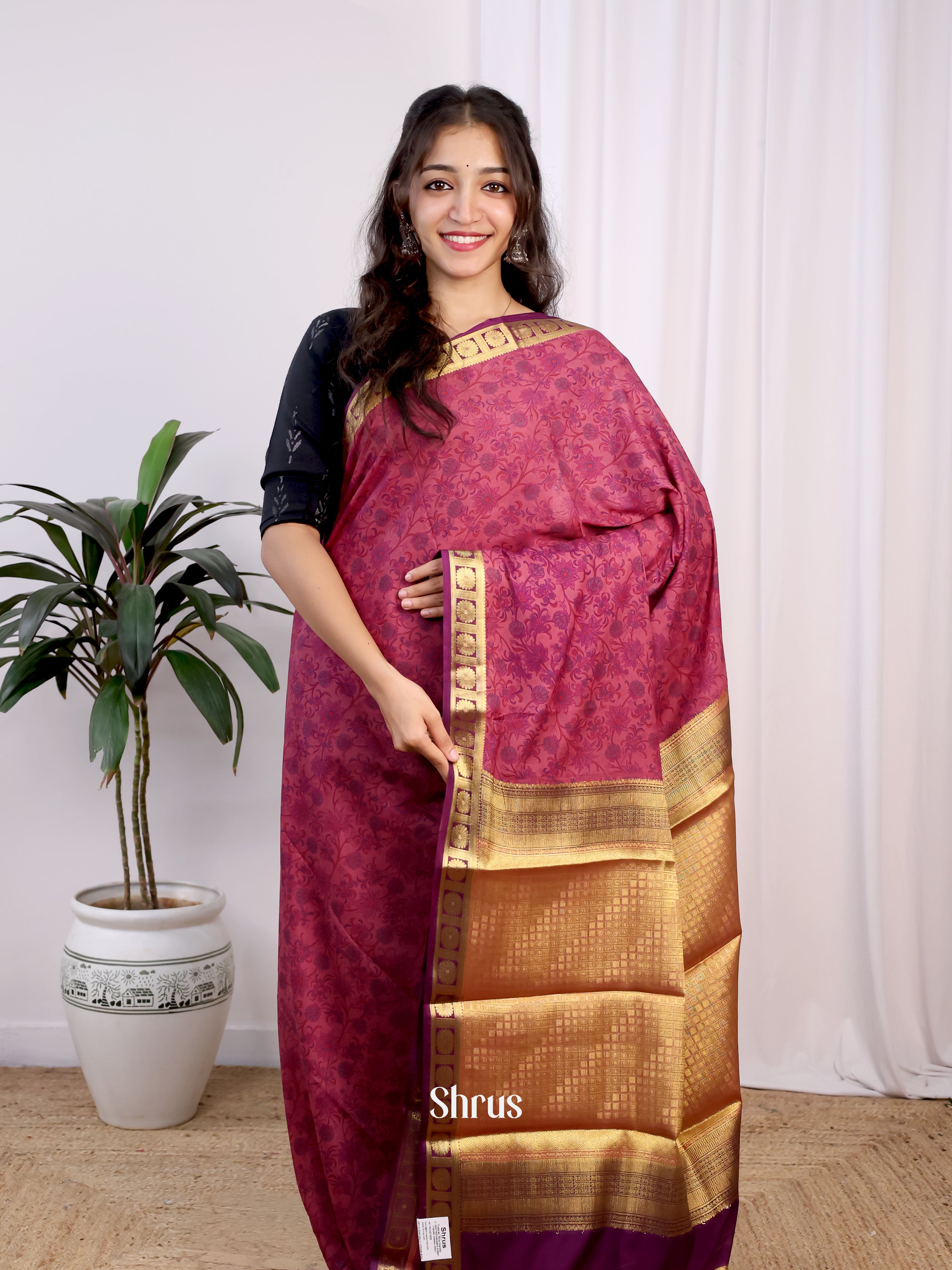 green & Pink - Semi Mysoresilk Saree