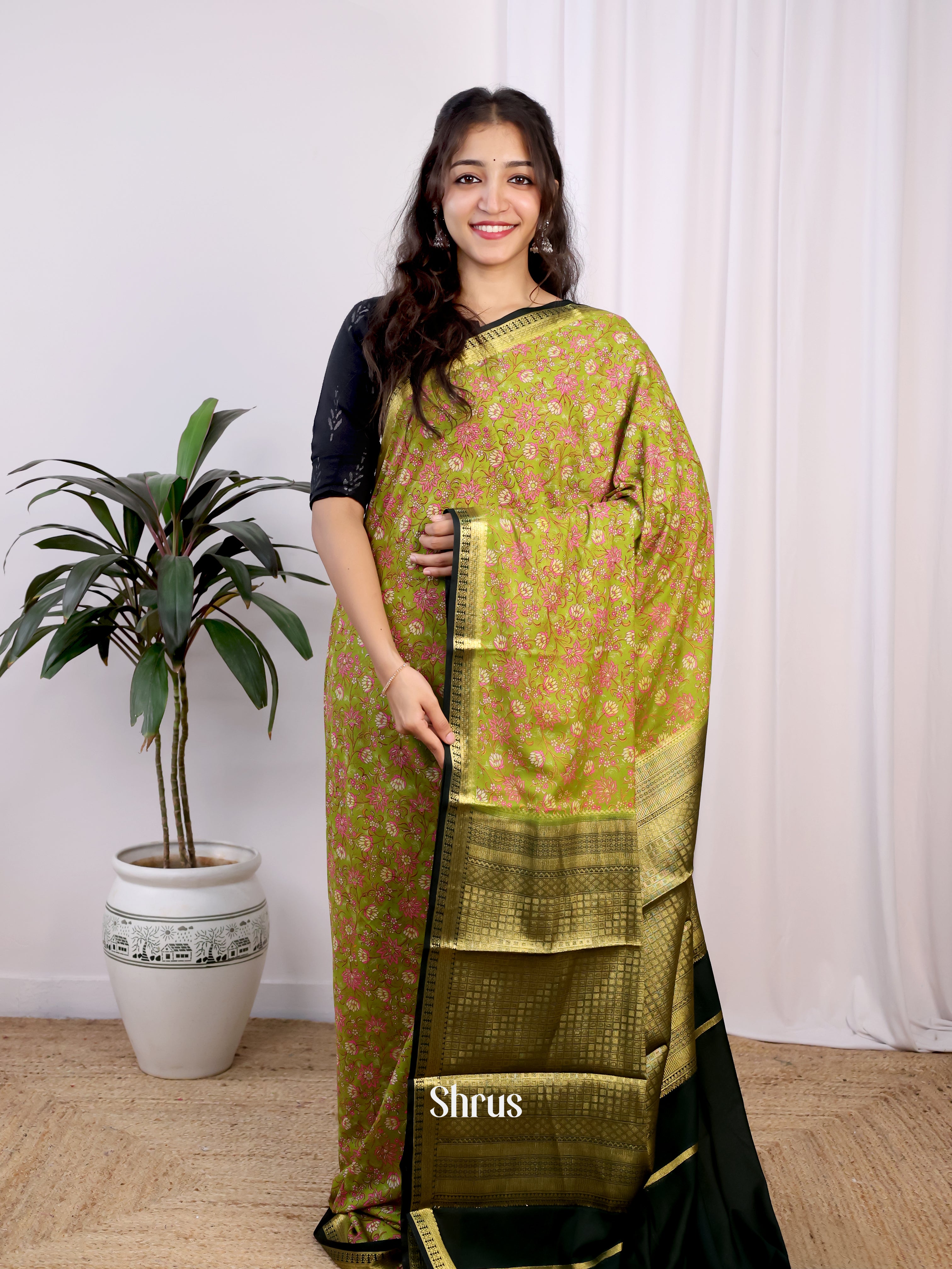 Green & Bottle Green - Semi Mysoresilk Saree