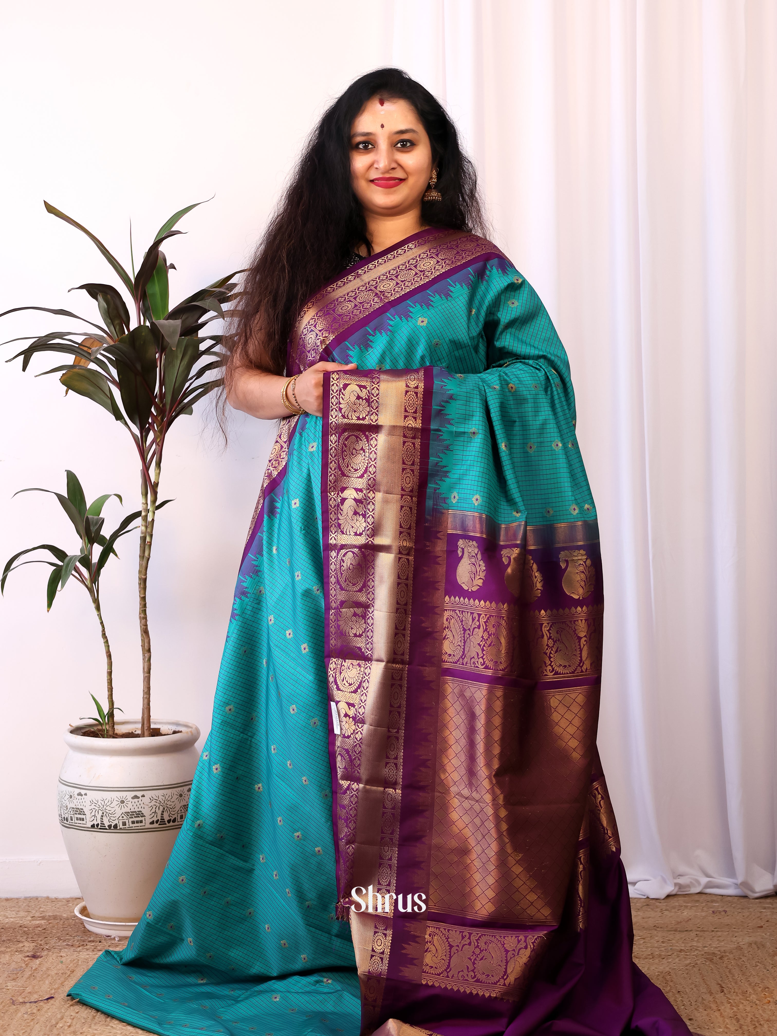 Blue & Purple  - Gadwal halfpure Saree