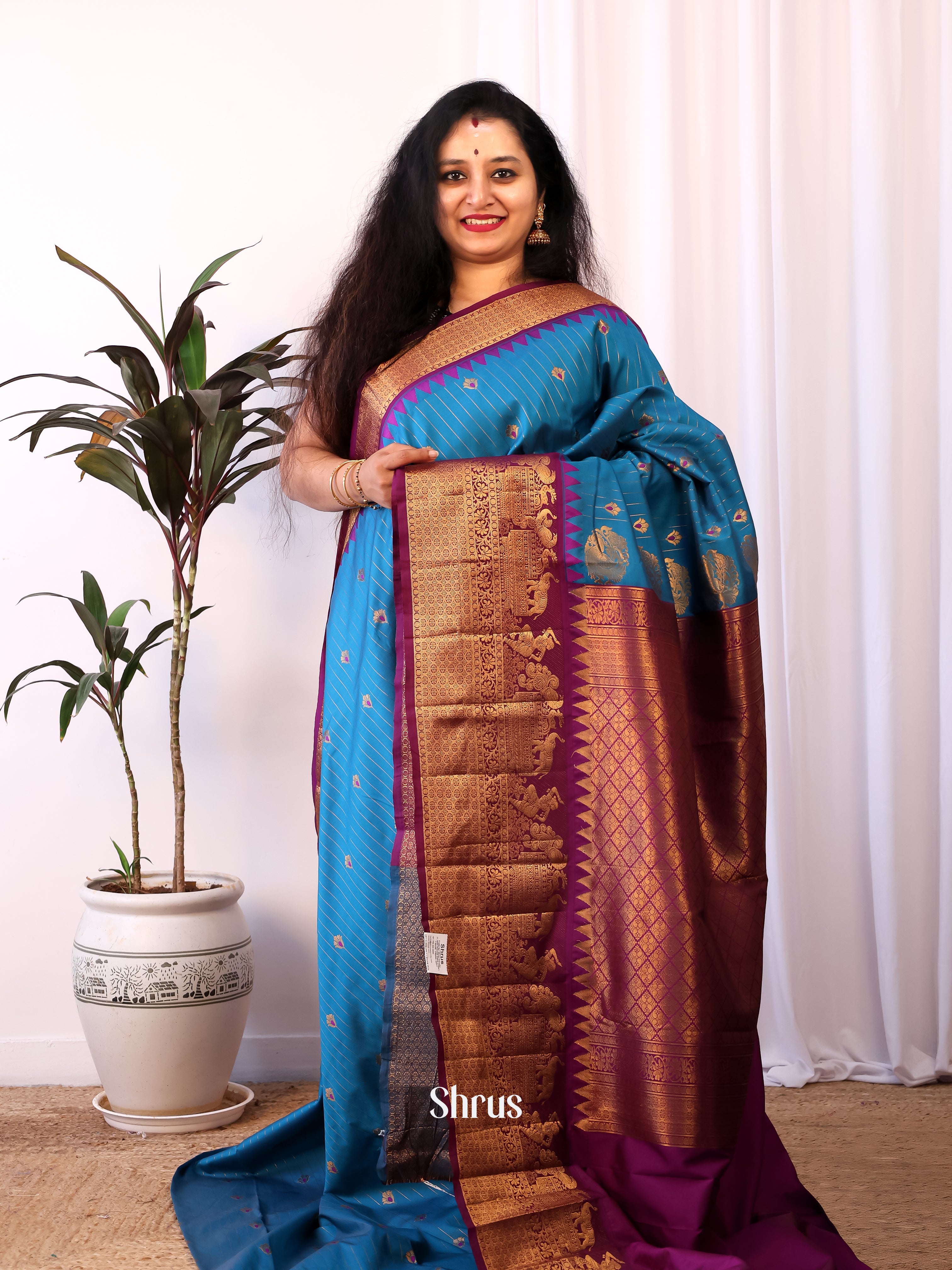 Blue & Purple - Gadwal halfpure Saree