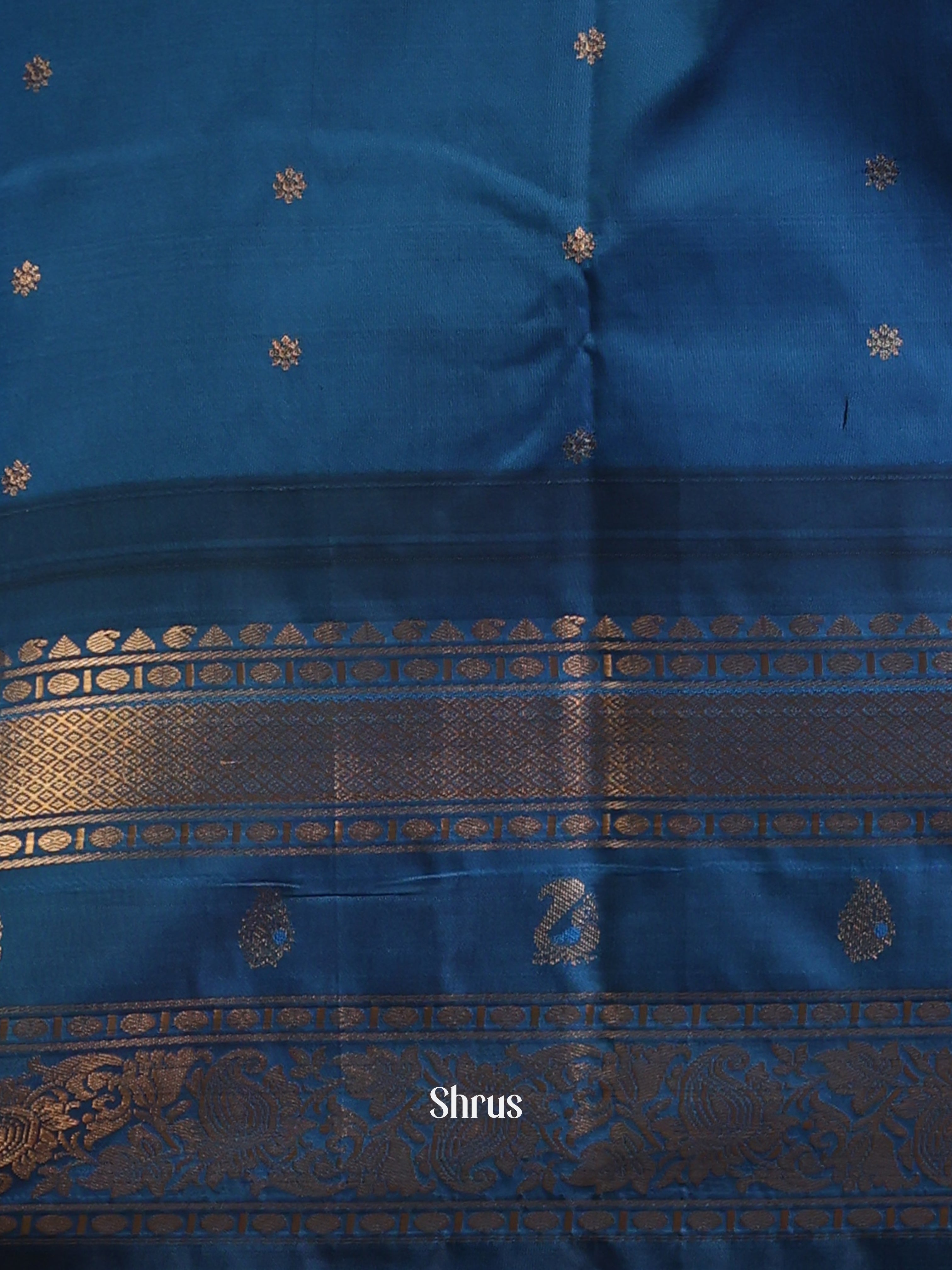 Orange & Blue - Gadwal halfpure Saree