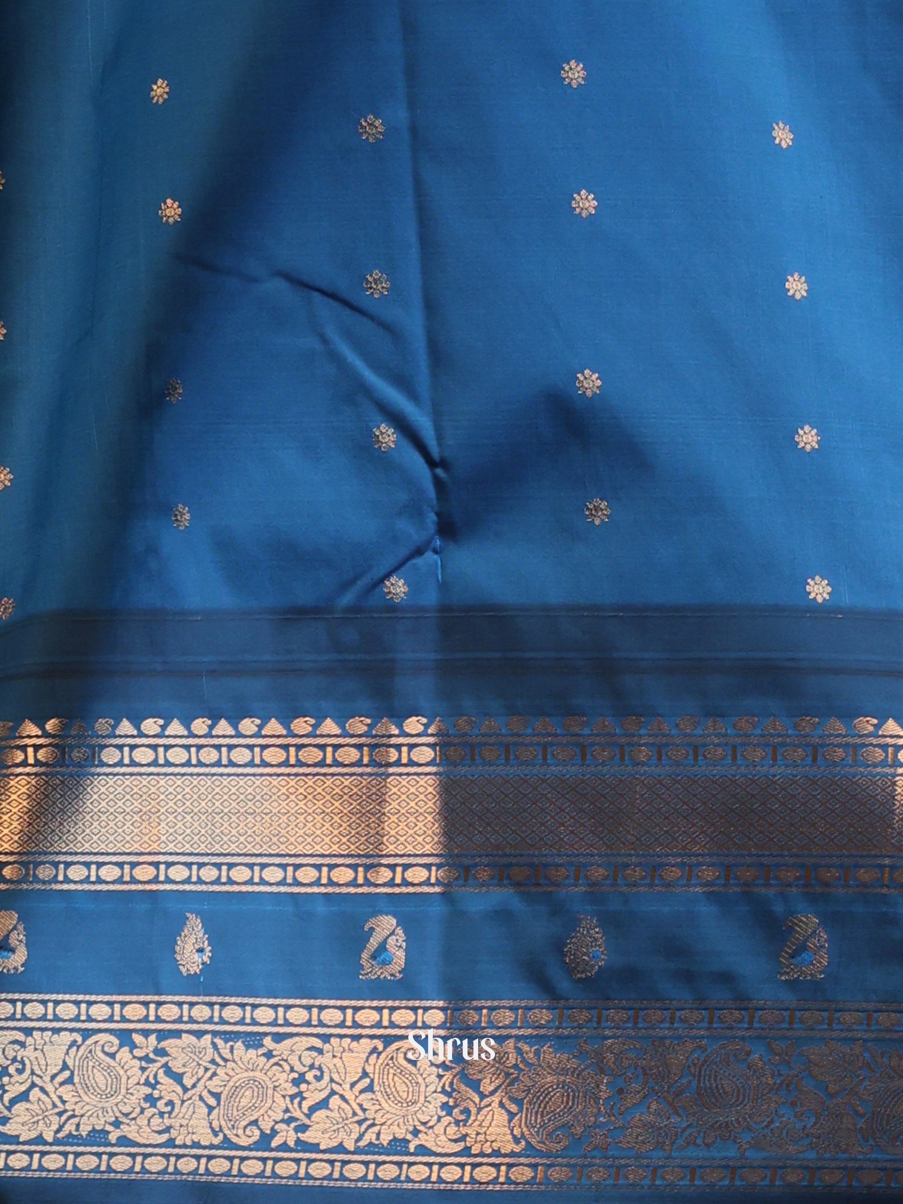 Sandal & Blue  - Gadwal halfpure Saree