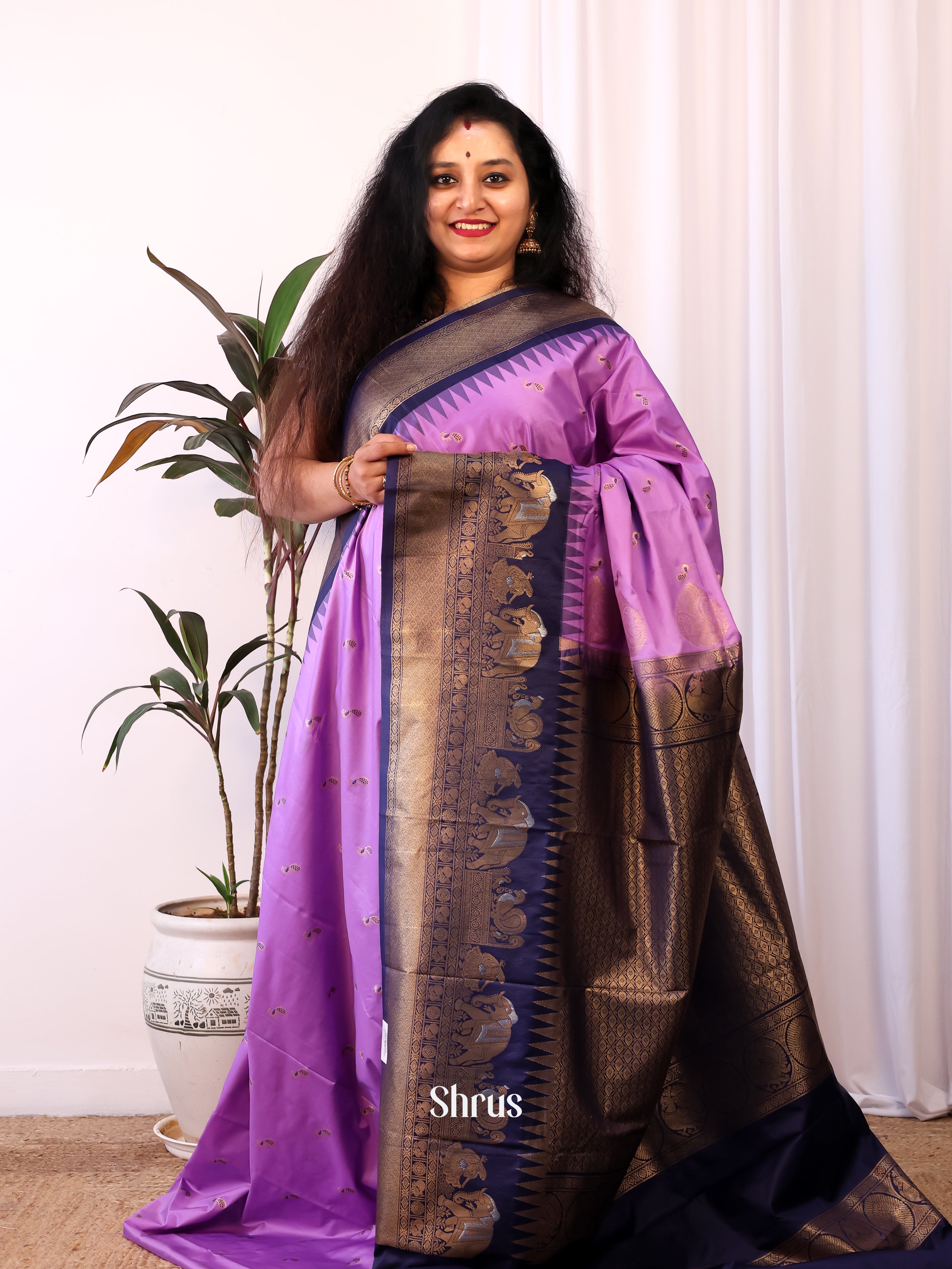 Purple & Blue - Gadwal halfpure Saree