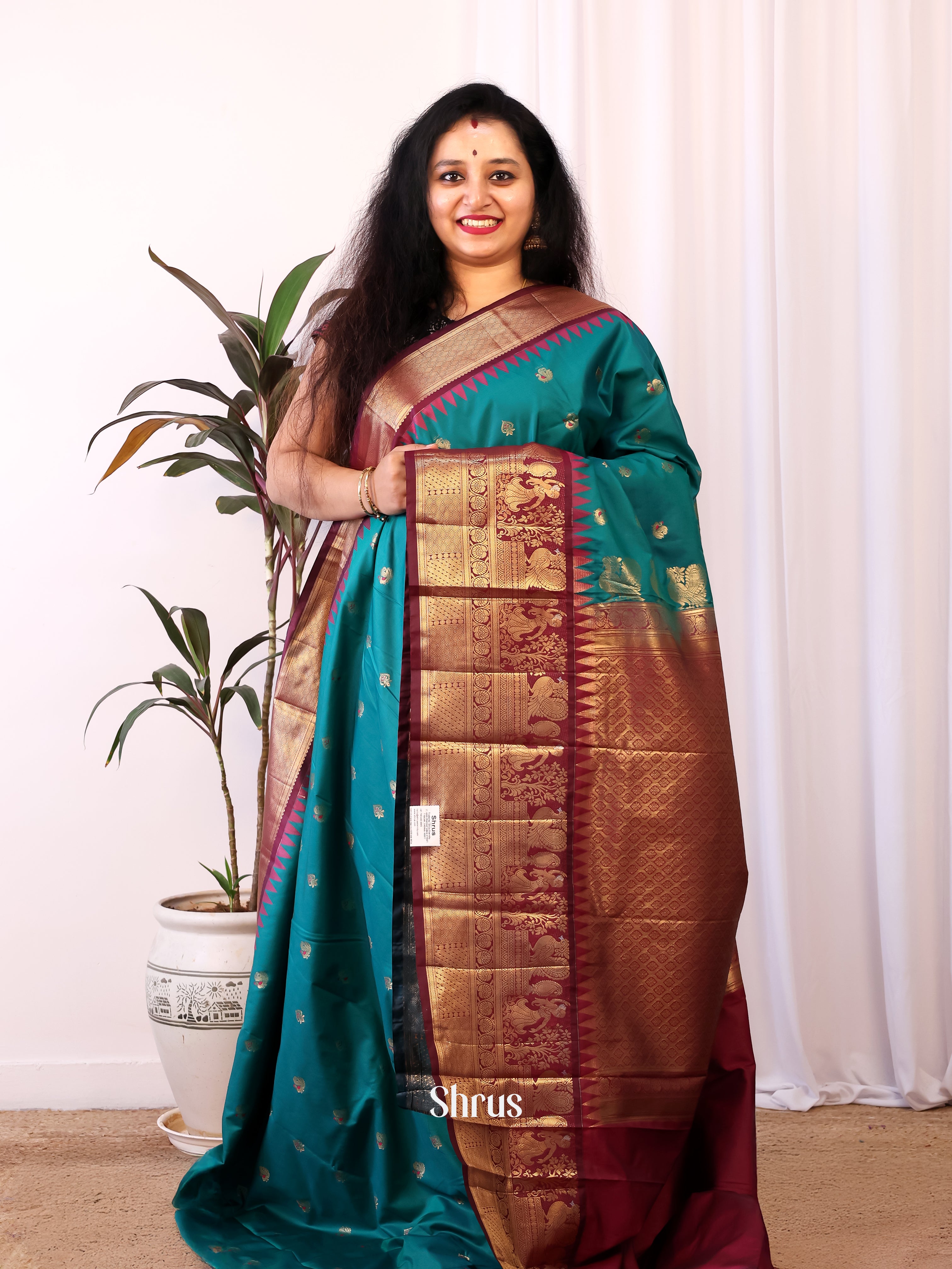 Blue & Maroon - Gadwal halfpure Saree